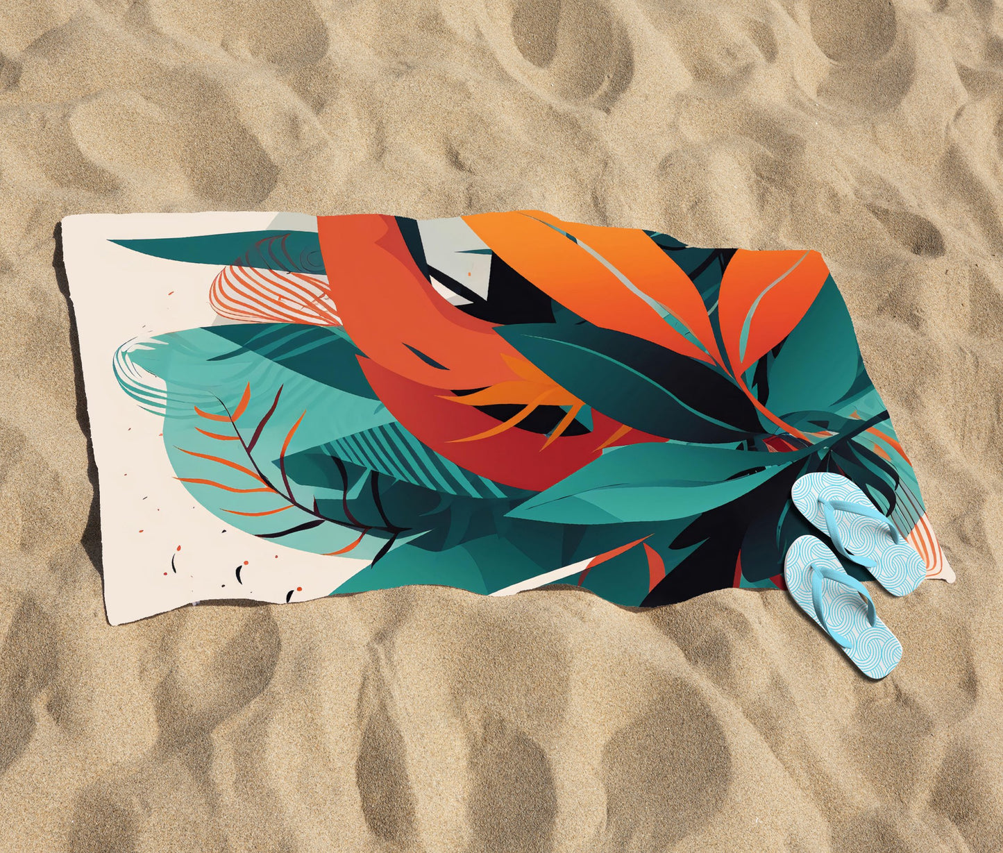 Green Orange Tropical Leaves Beach Towel