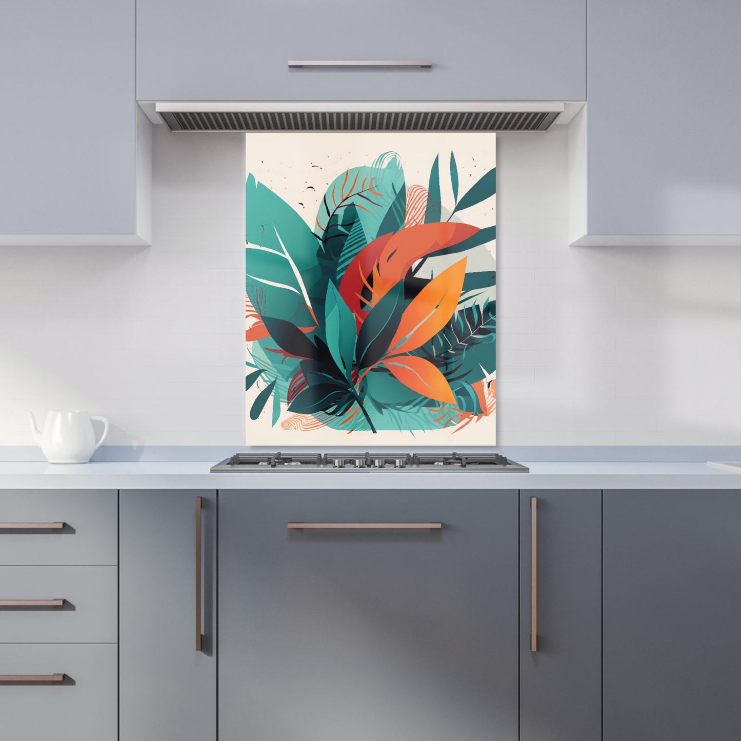 Green Orange Tropical Leaves Kitchen Splashback