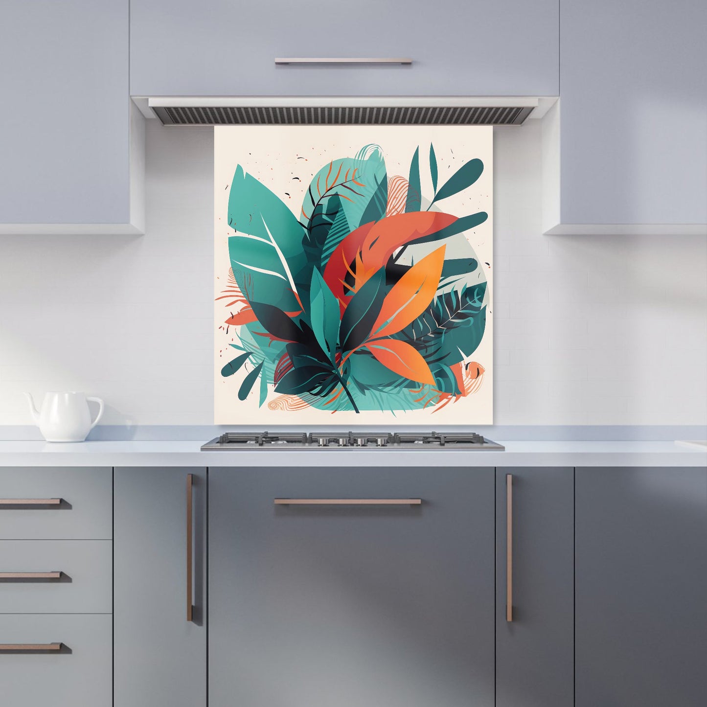 Green Orange Tropical Leaves Kitchen Splashback