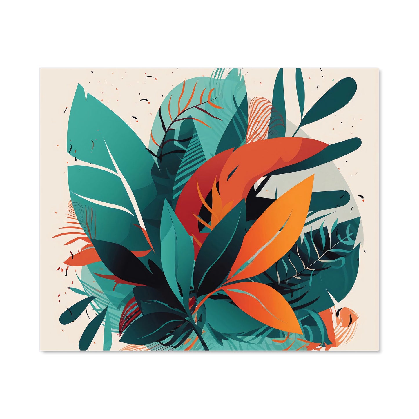 Green Orange Tropical Leaves Kitchen Splashback