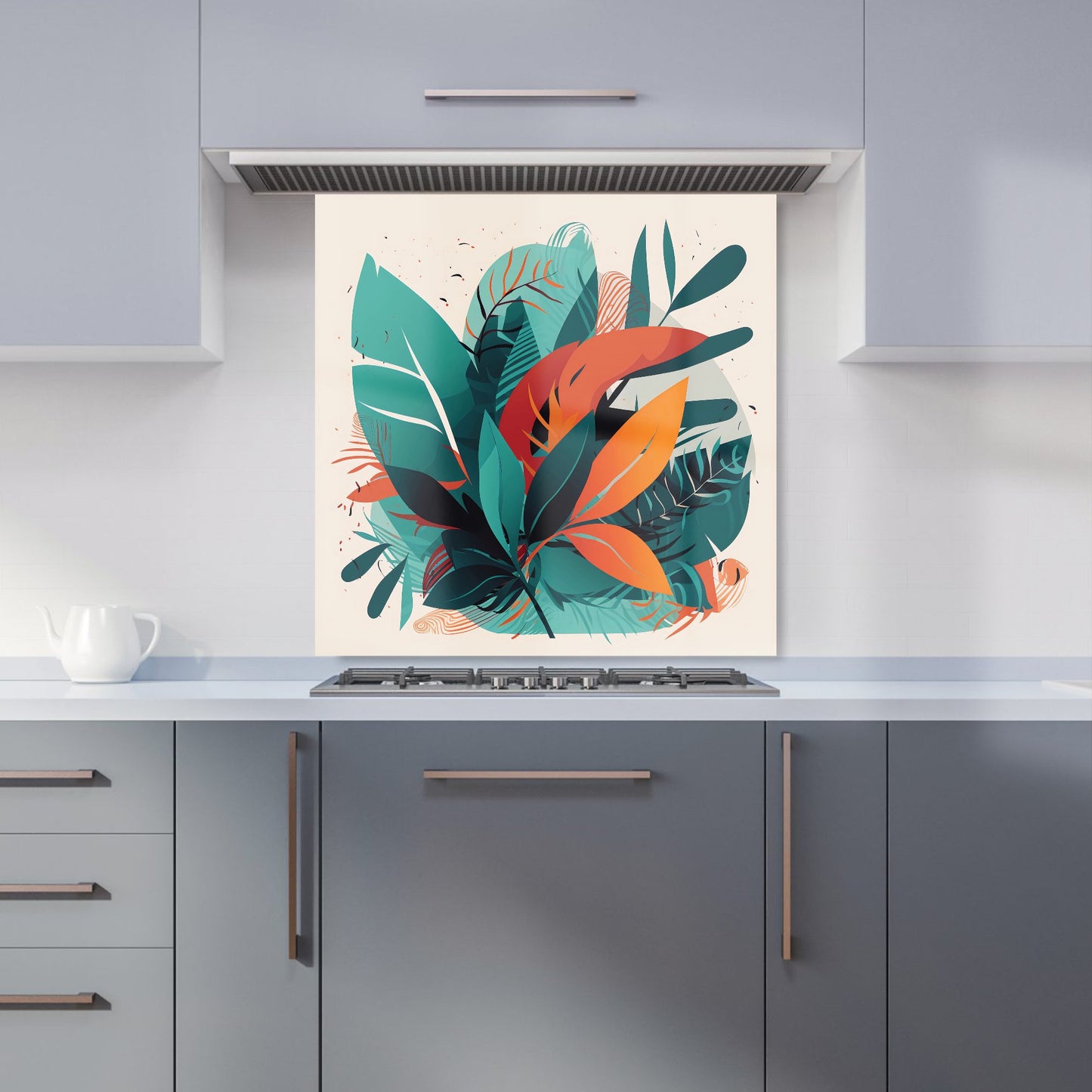 Green Orange Tropical Leaves Kitchen Splashback