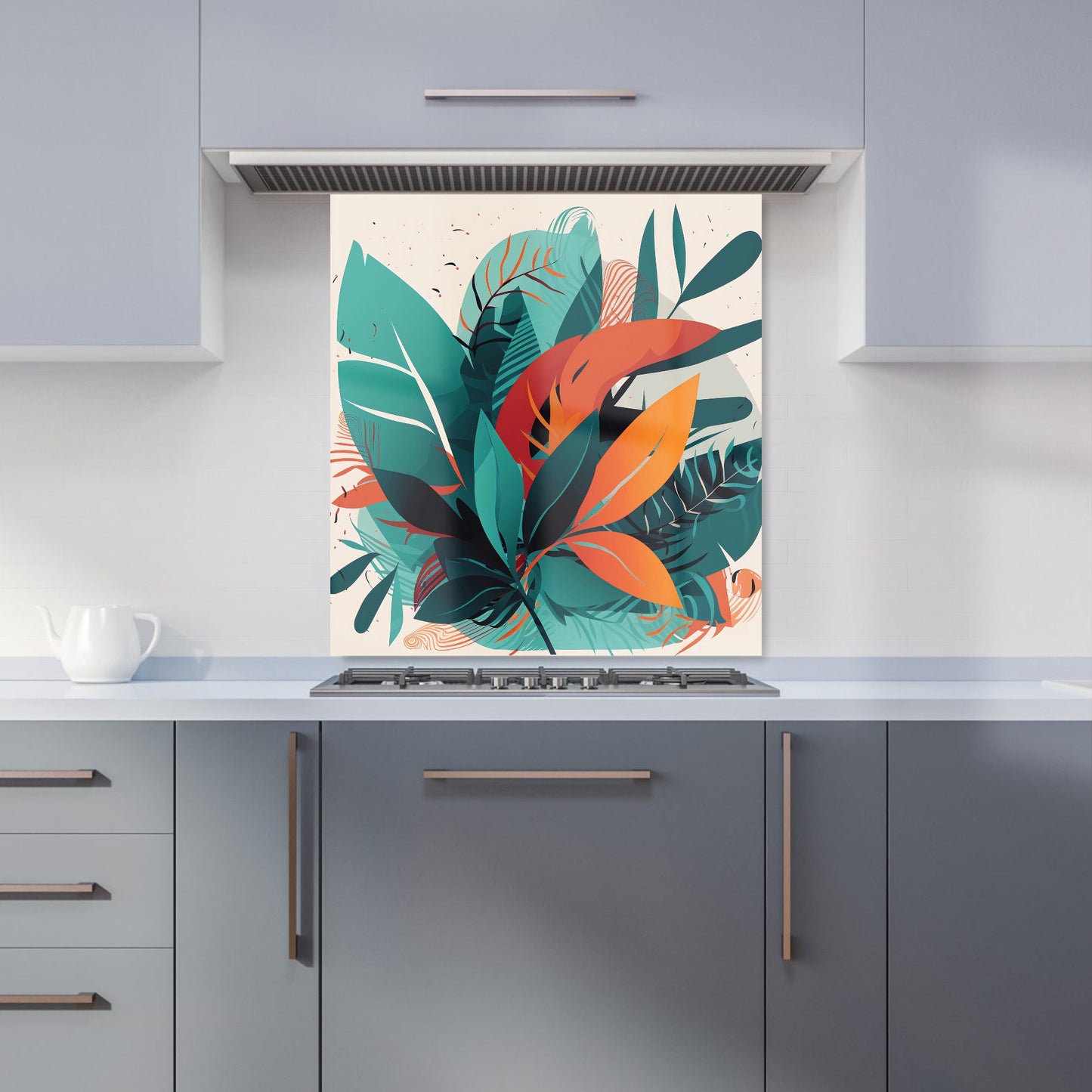 Green Orange Tropical Leaves Kitchen Splashback