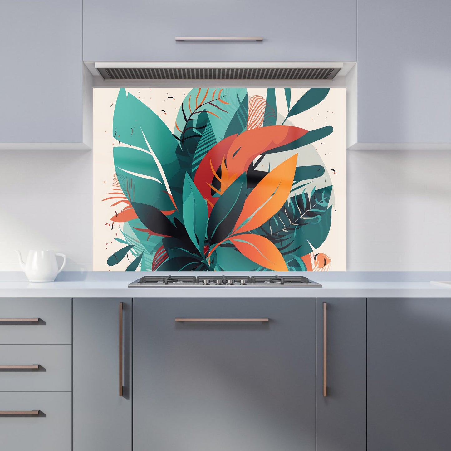 Green Orange Tropical Leaves Kitchen Splashback