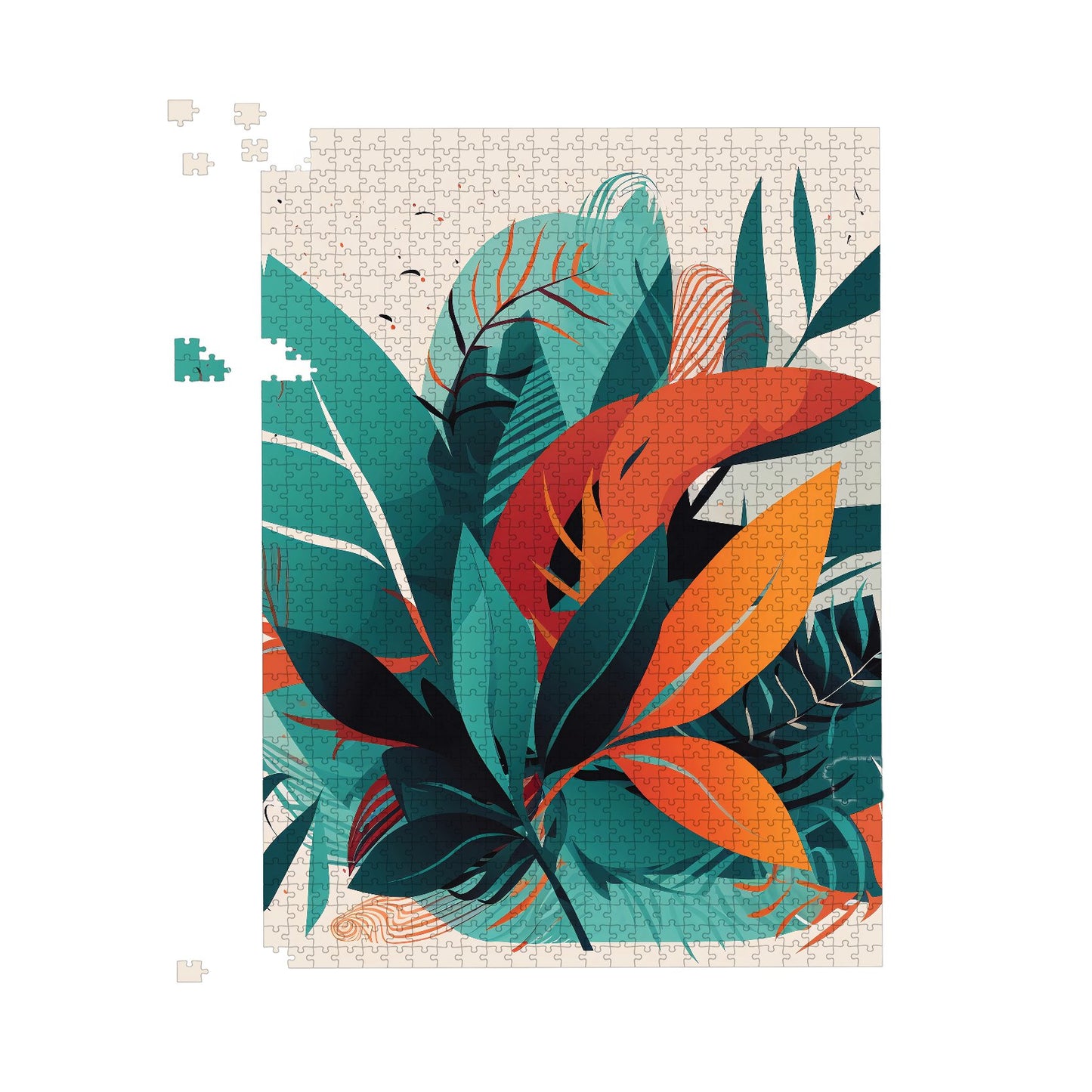 Green Orange Tropical Leaves Jigsaw Puzzle