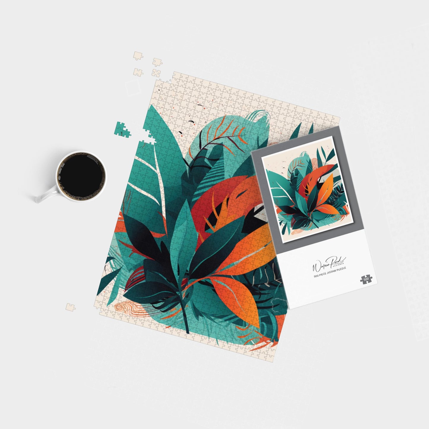 Green Orange Tropical Leaves Jigsaw Puzzle