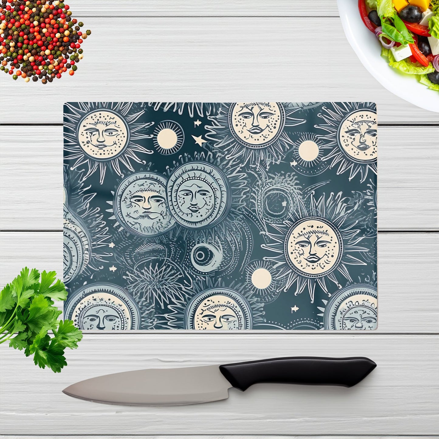 Silver Blue Moon And Stars Glass Chopping Board