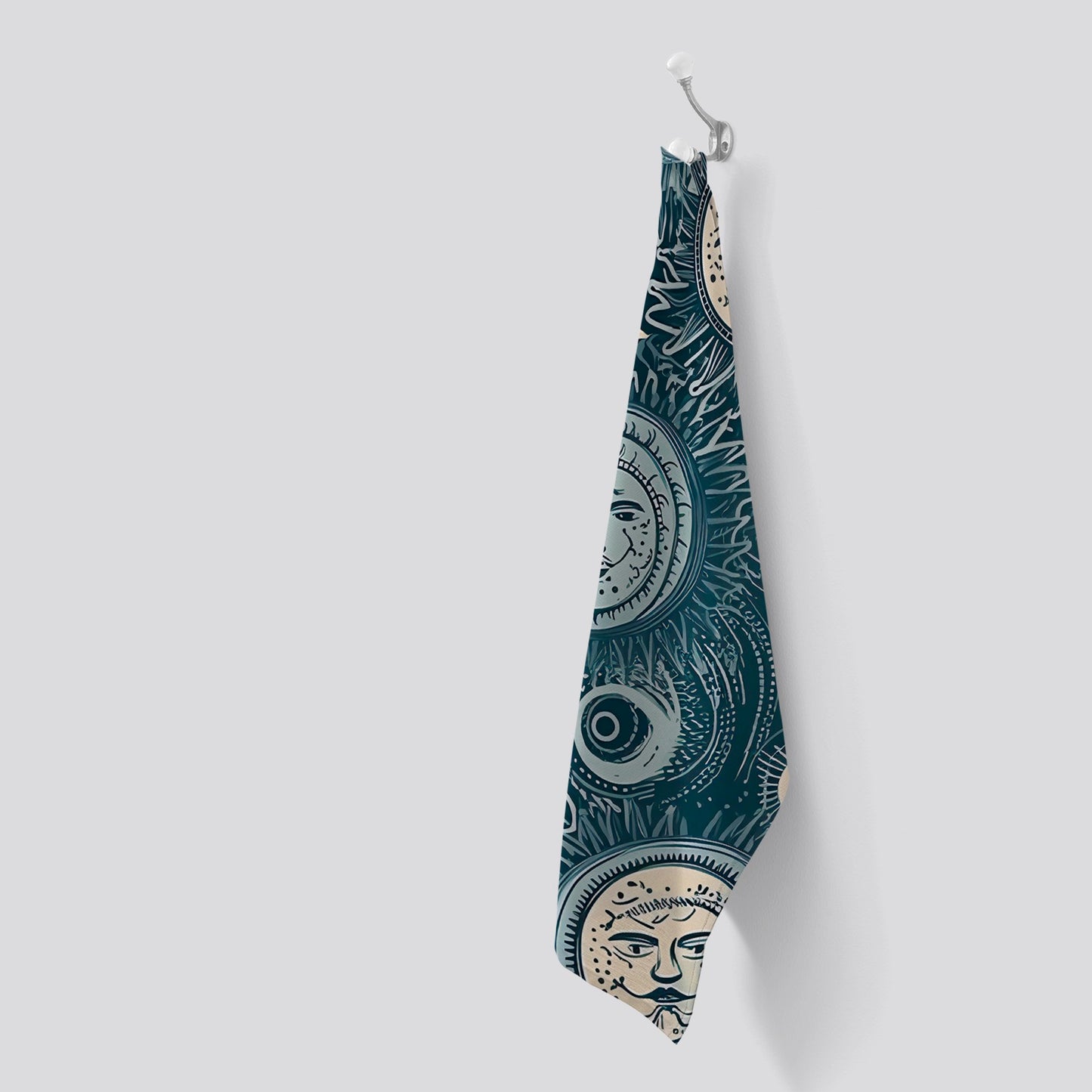 Silver Blue Moon and Stars Tea Towel