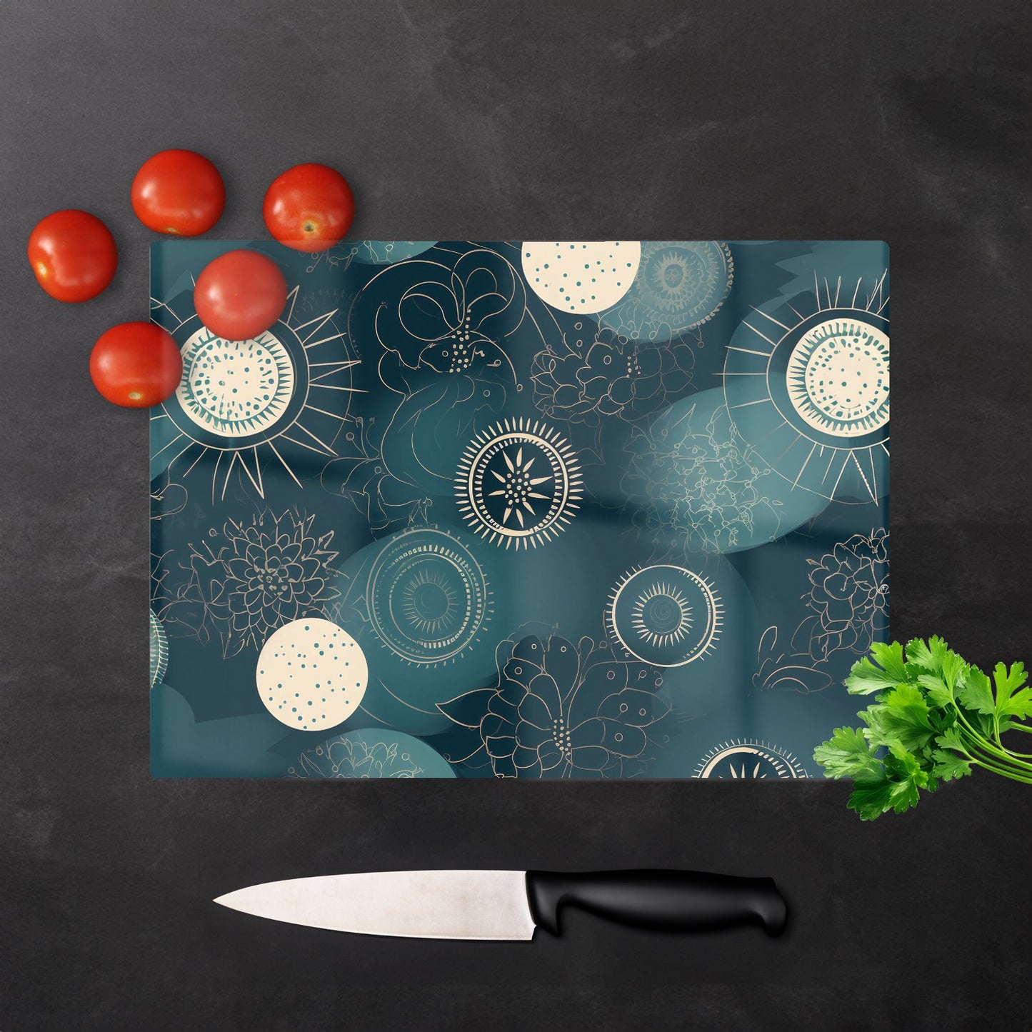 Blue Moon And Sun Glass Chopping Board