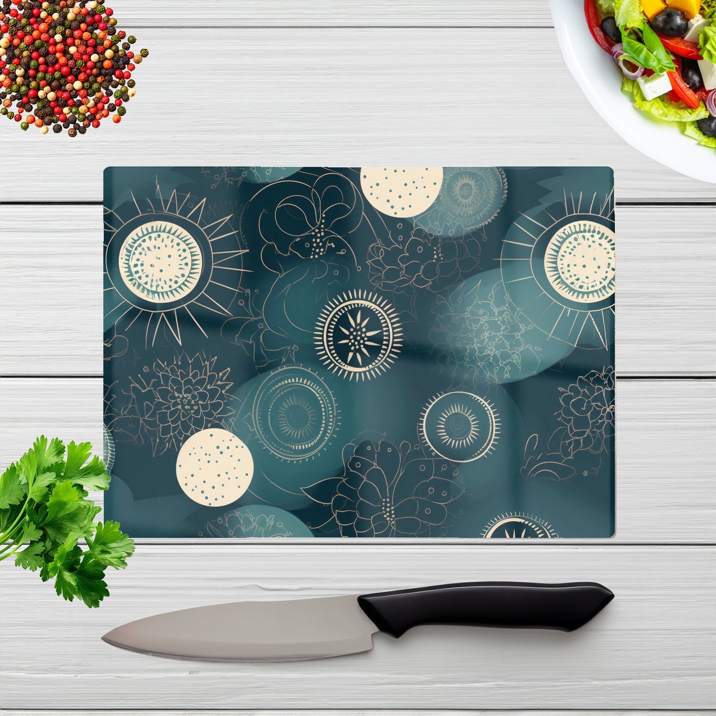 Blue Moon And Sun Glass Chopping Board
