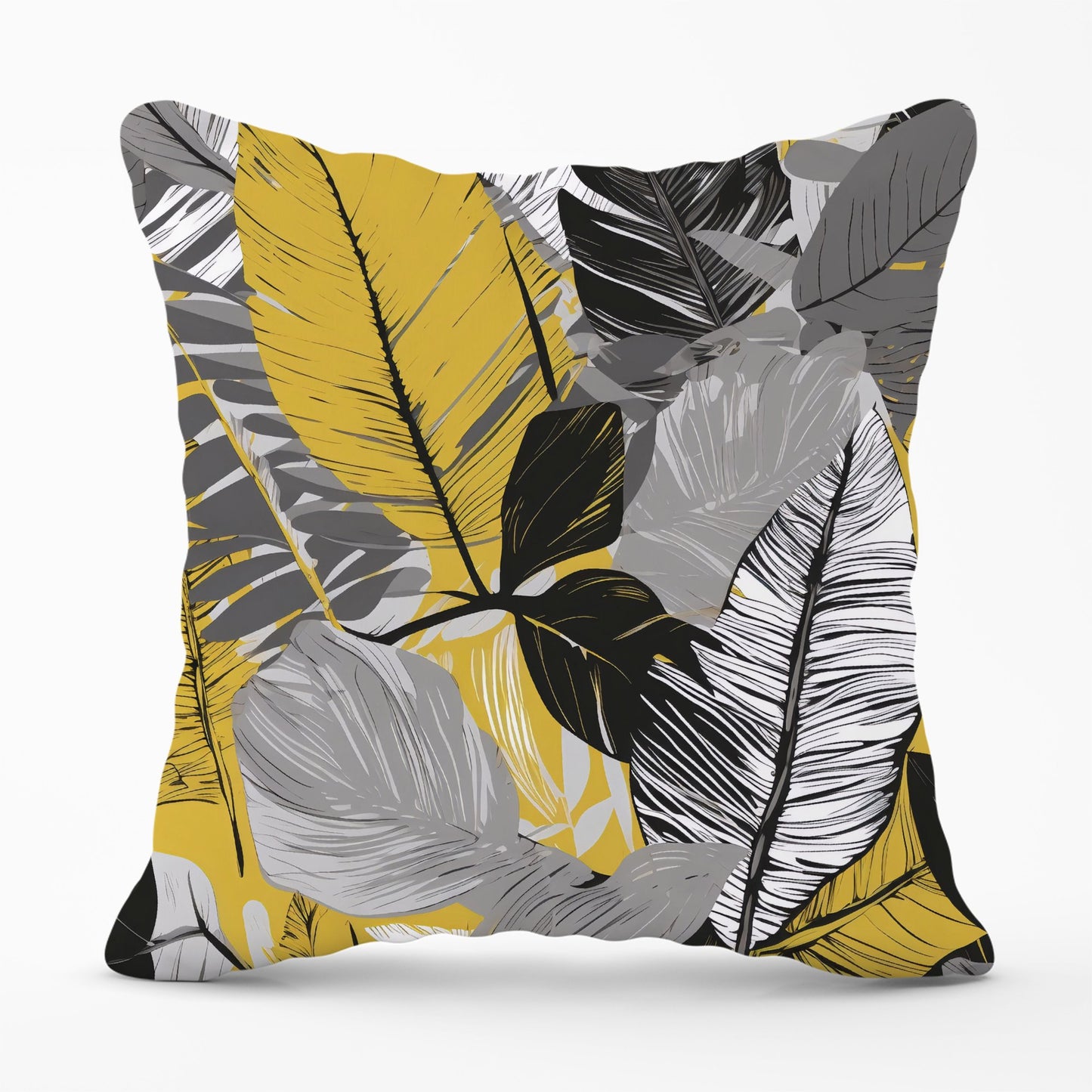 Grey Yellow Floral Leaves Cushions