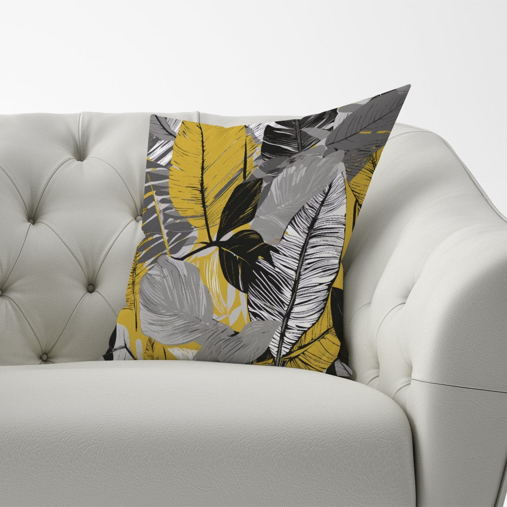 Grey Yellow Floral Leaves Cushions