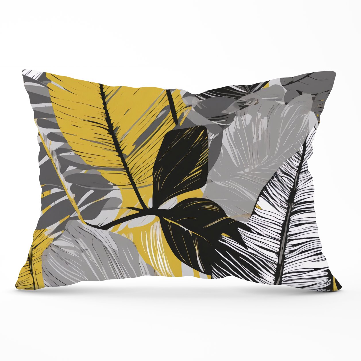 Grey Yellow Floral Leaves Cushions