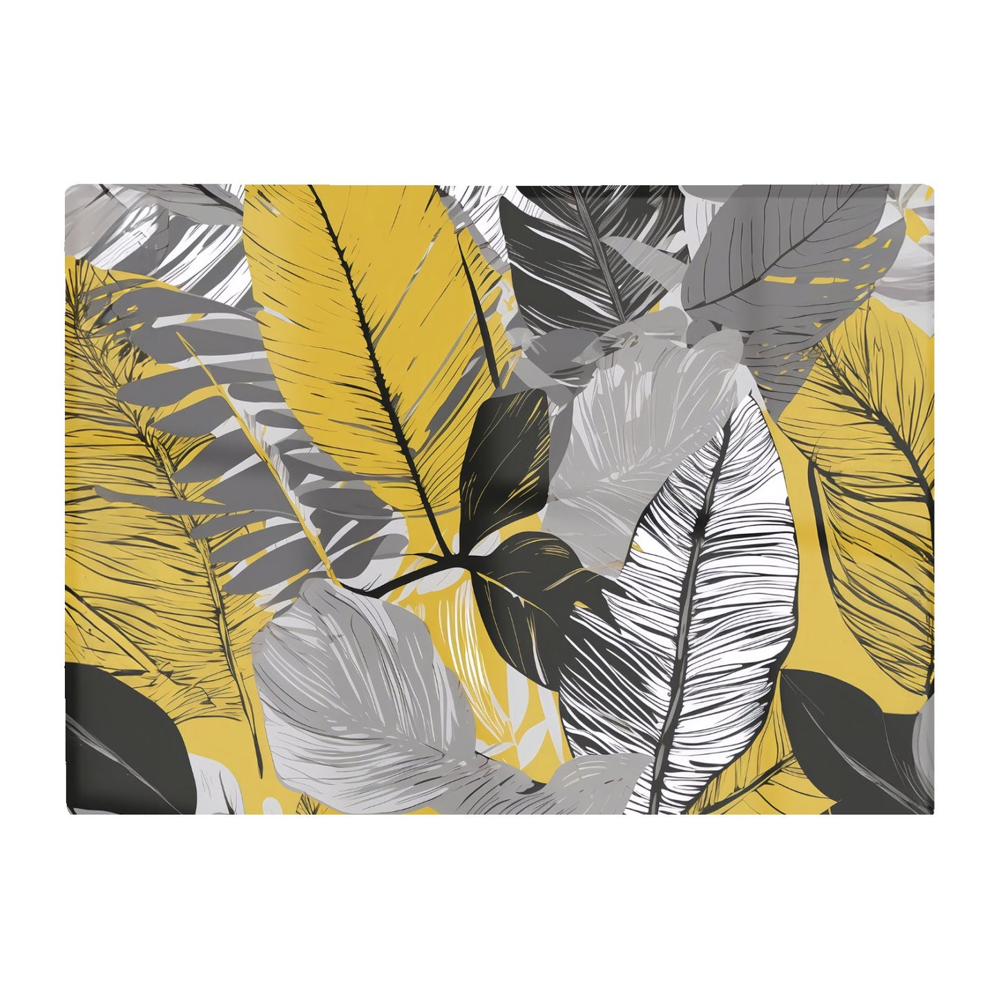 Grey Yellow Floral Leaves Glass Chopping Board