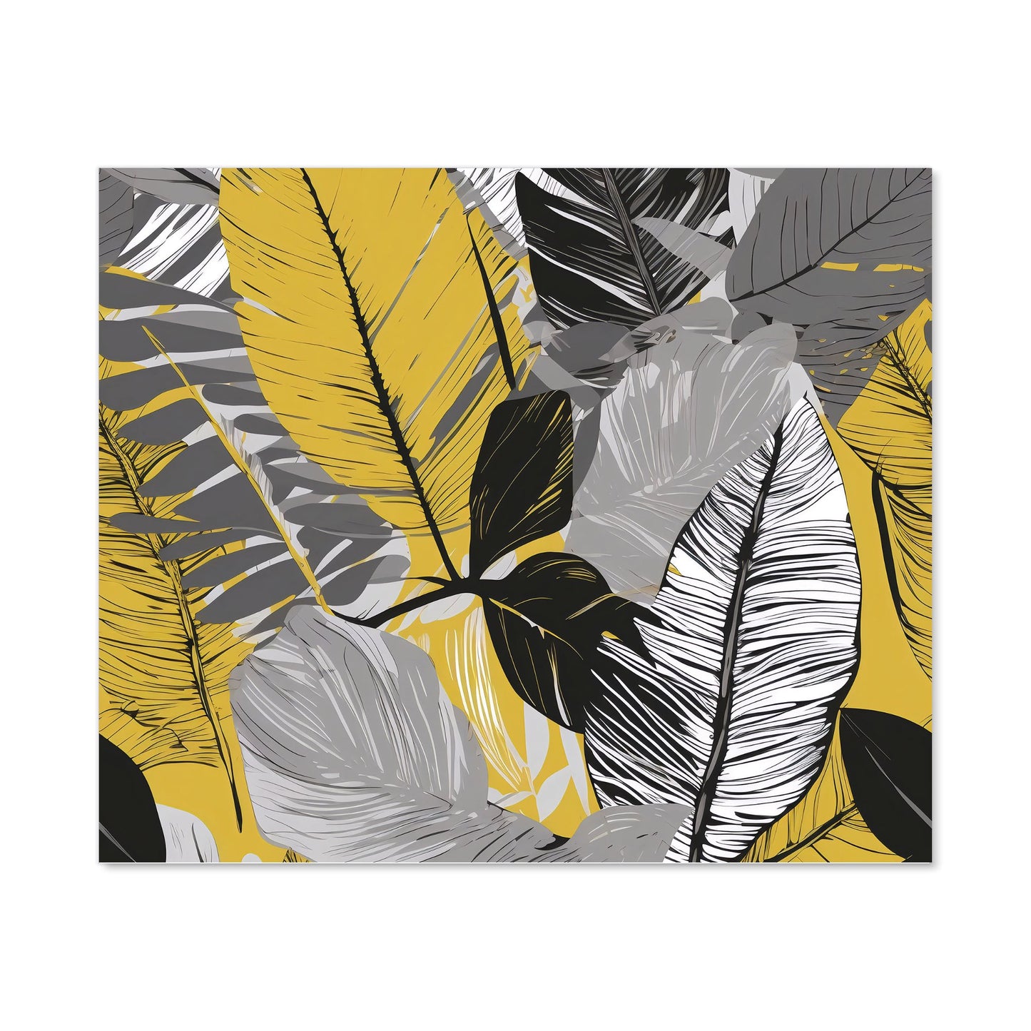 Grey Yellow Floral Leaves Kitchen Splashback