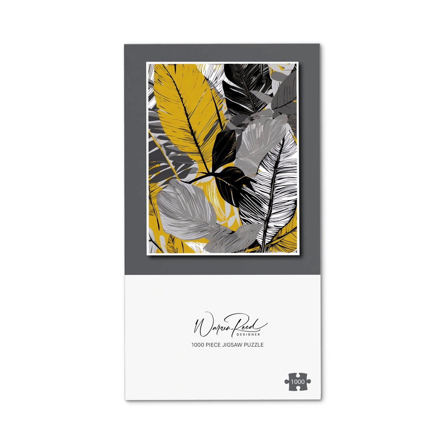 Grey Yellow Floral Leaves Jigsaw Puzzle