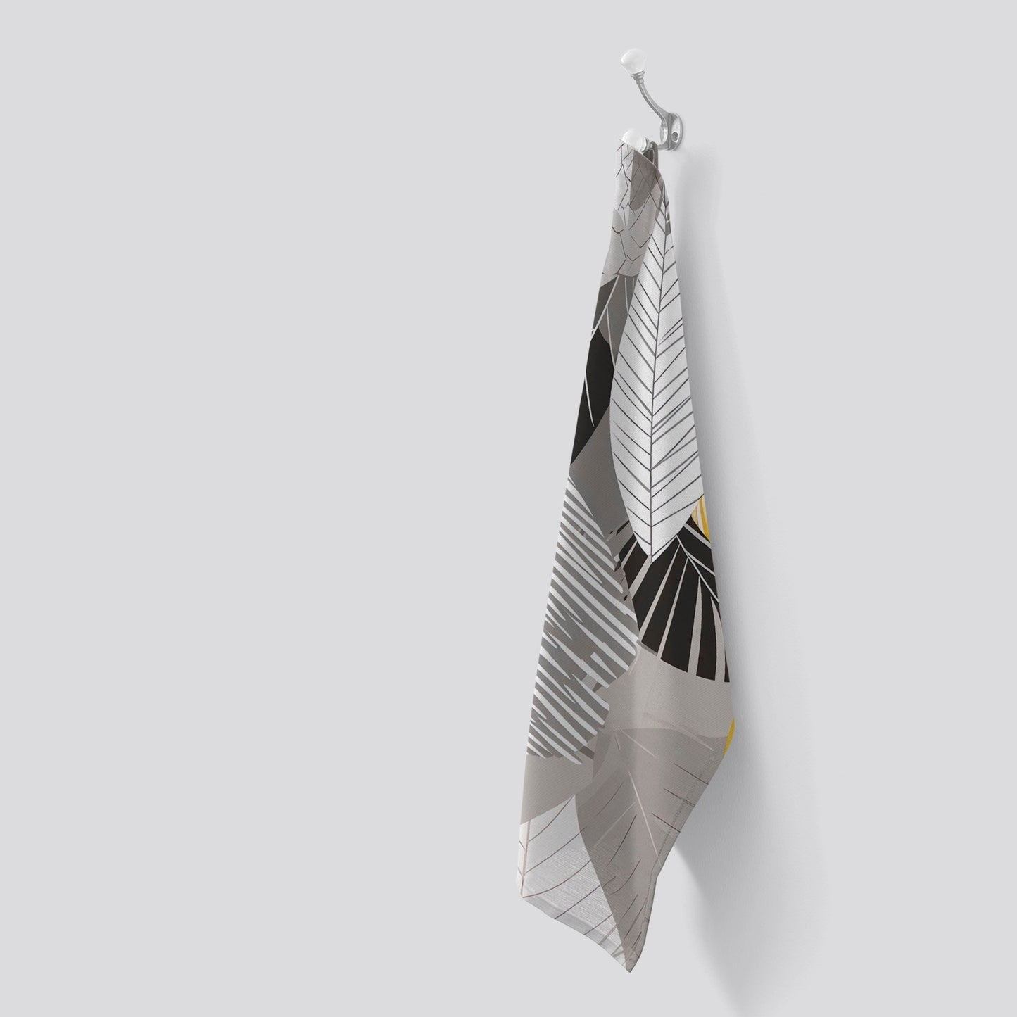 Grey Yellow Autumn Leaves Tea Towel