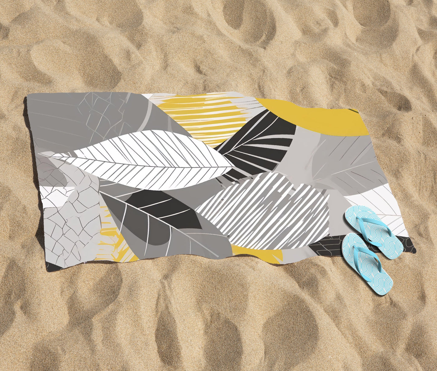 Grey Yellow Autumn Leaves Beach Towel