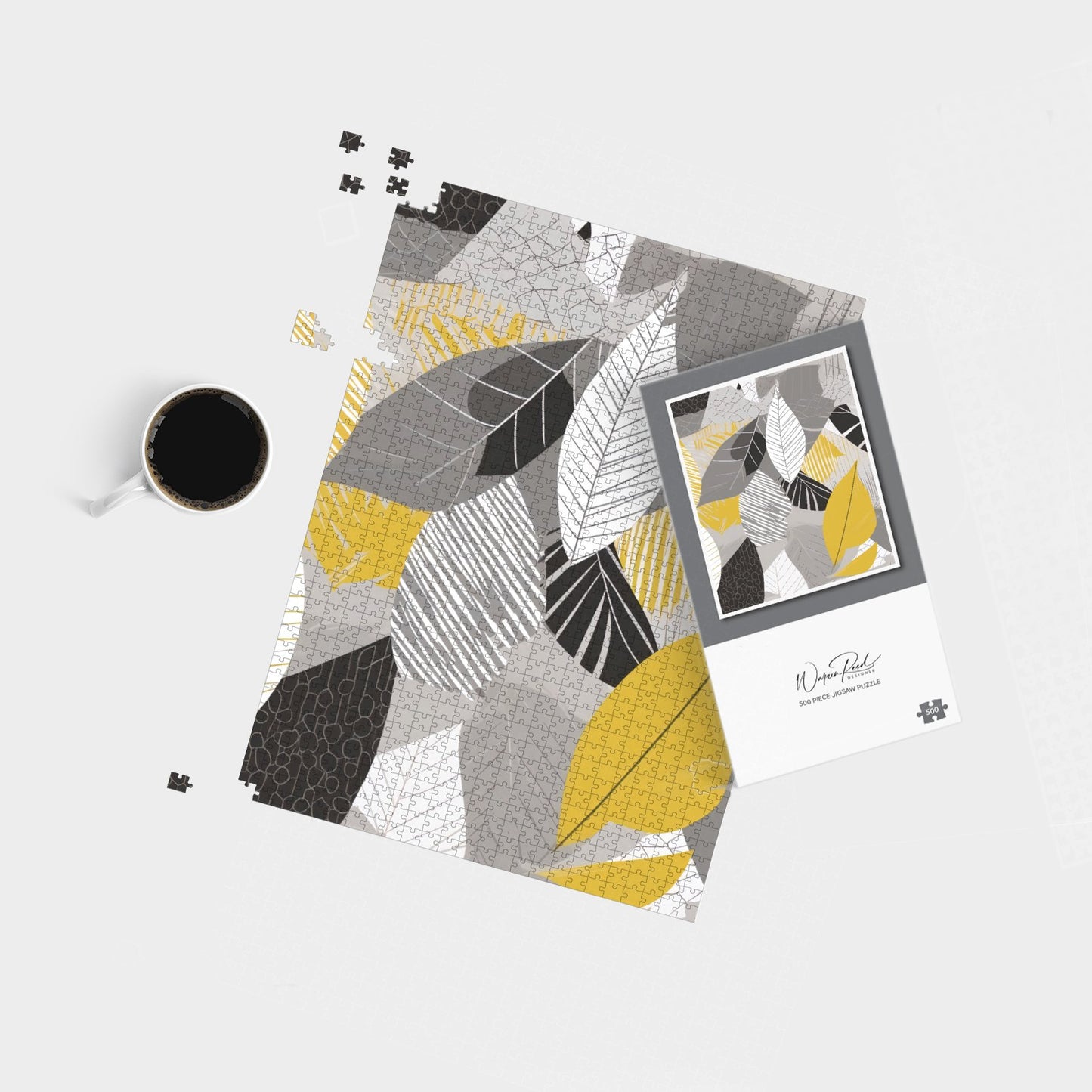 Grey Yellow Autumn Leaves Jigsaw Puzzle