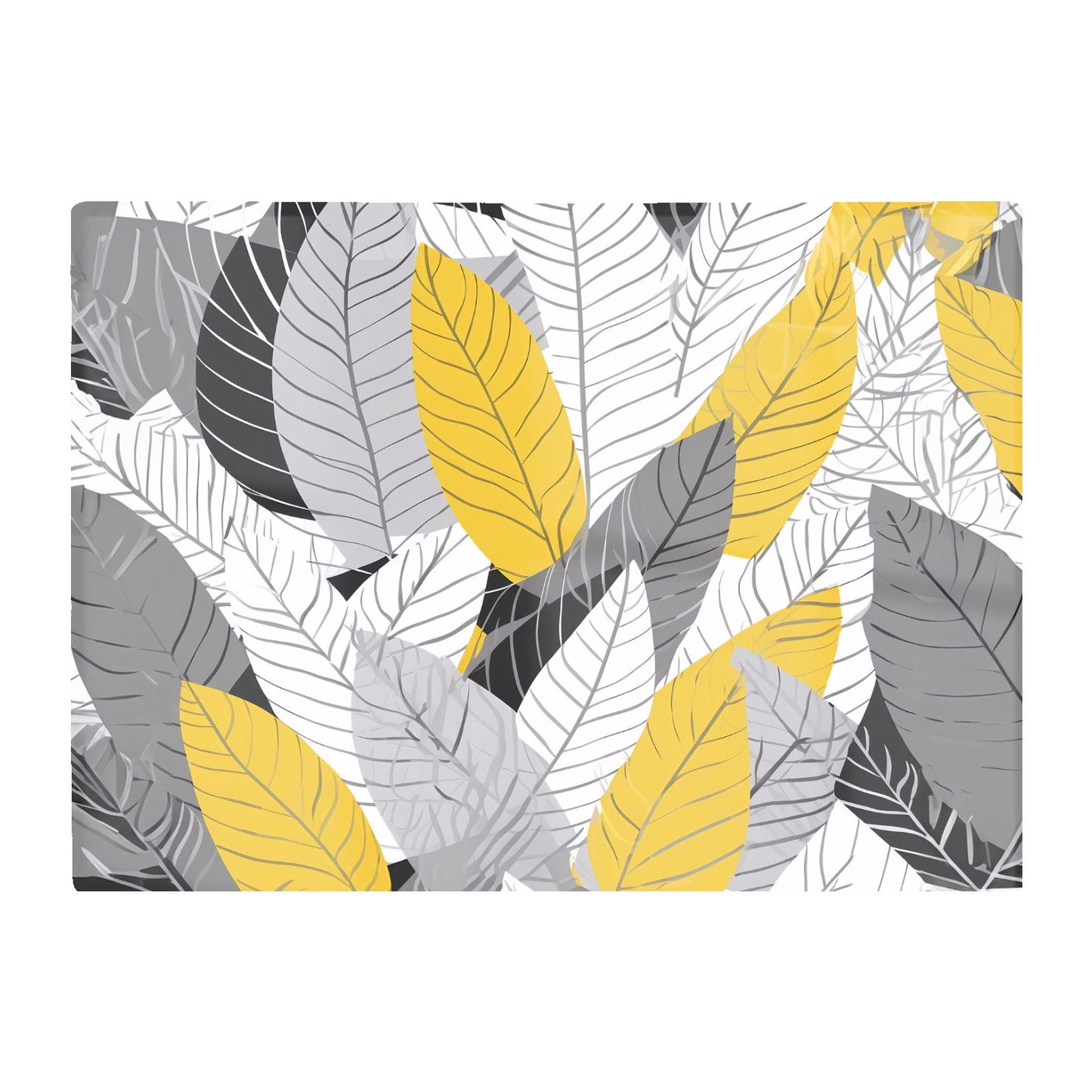 Yellow Grey Feather Leaves Glass Chopping Board