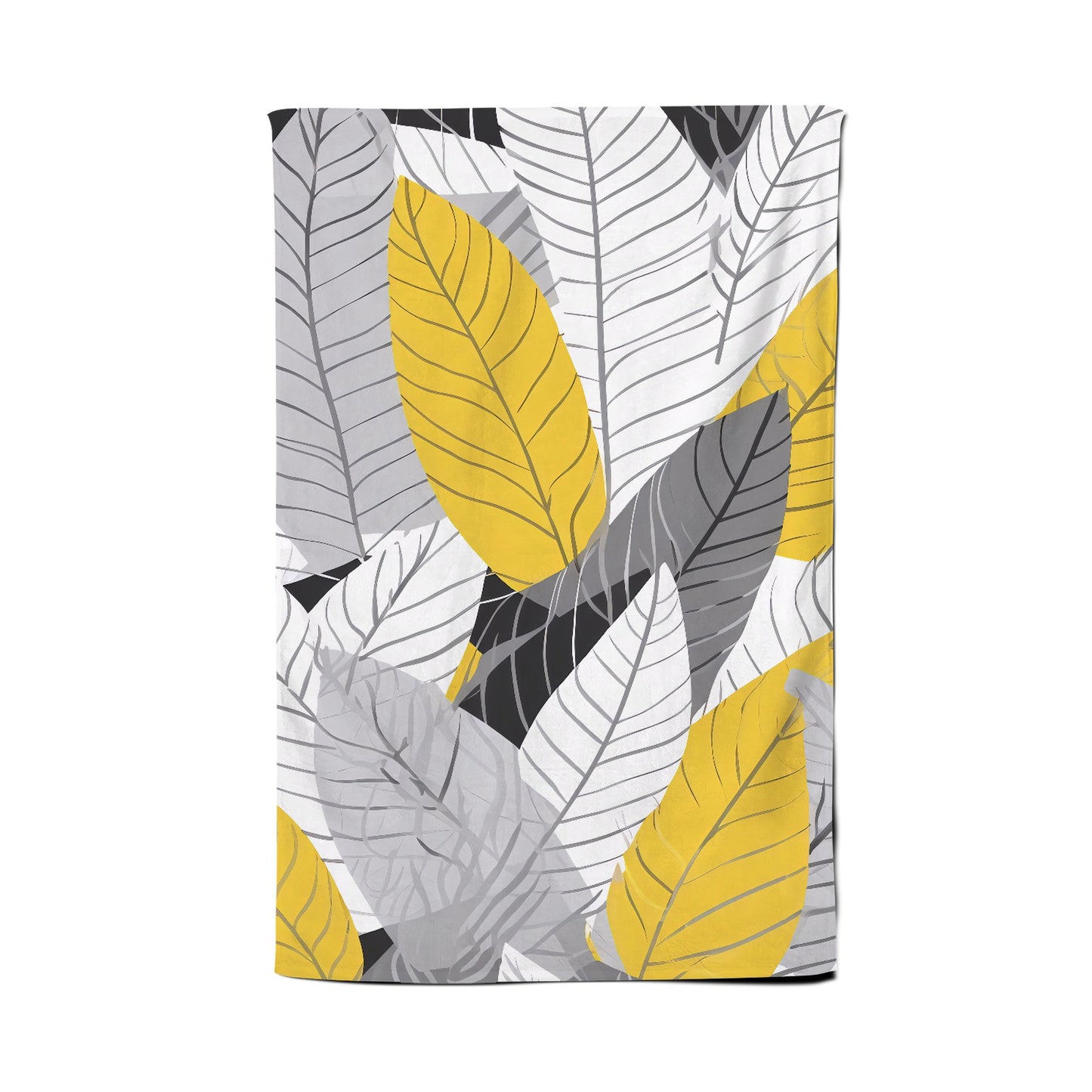 Yellow Grey Feather Leaves Tea Towel