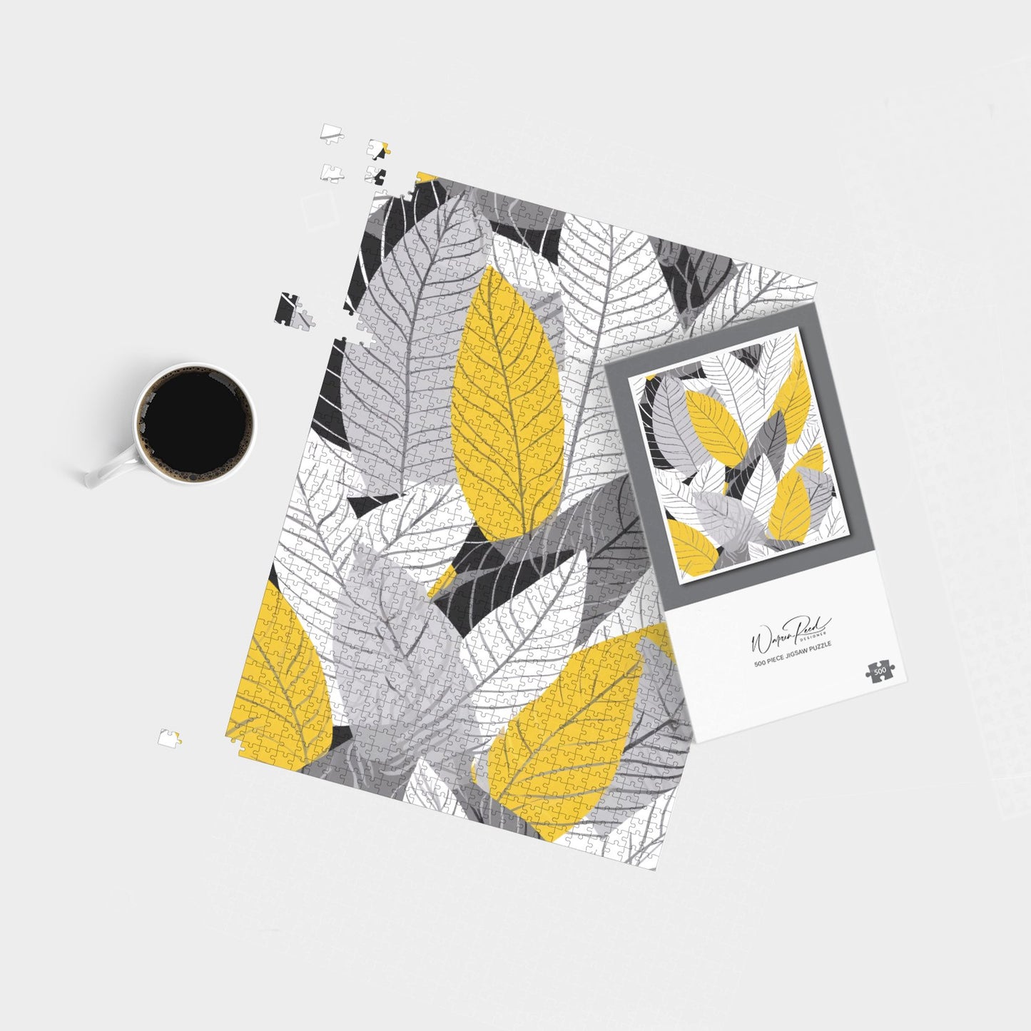 Yellow Grey Feather Leaves Jigsaw Puzzle