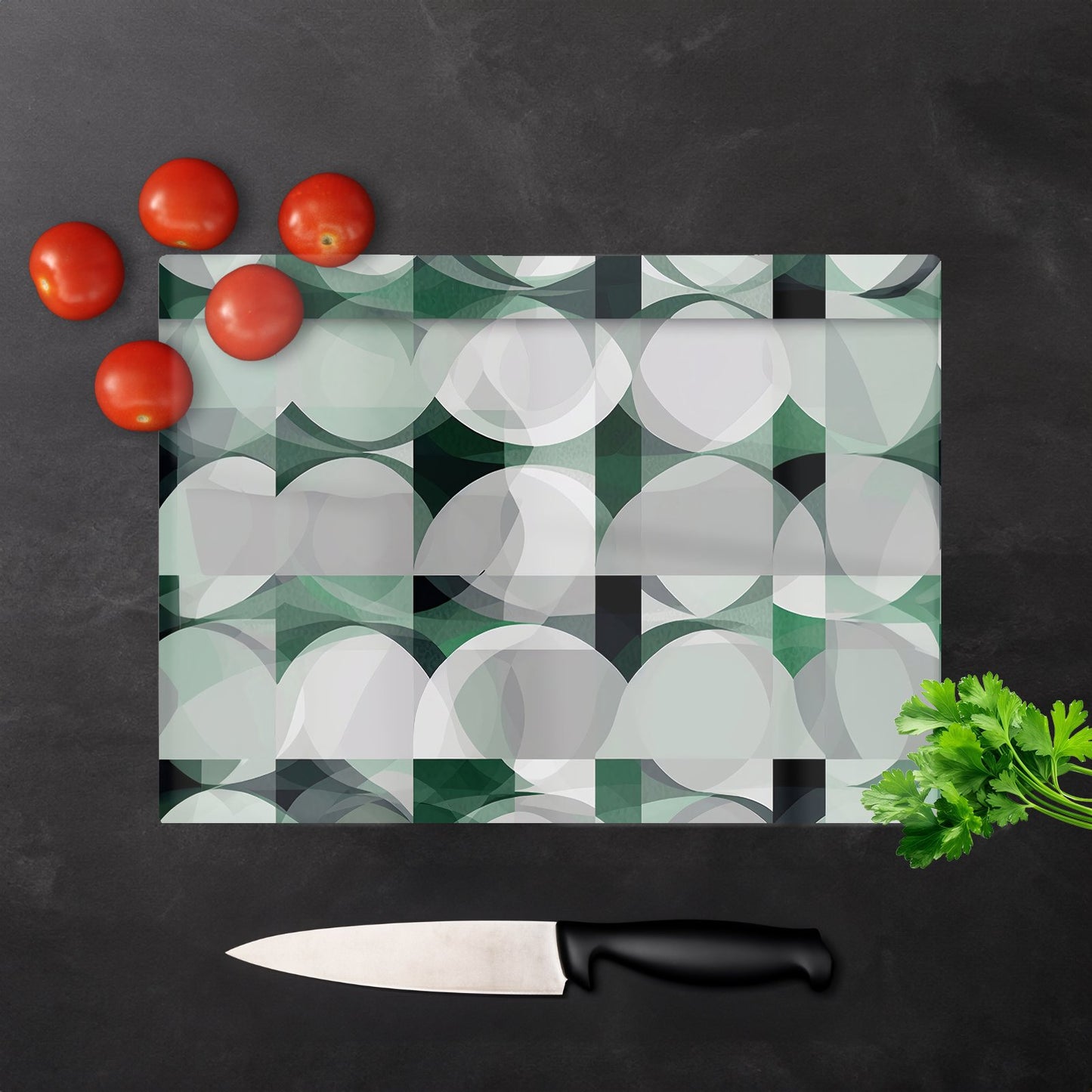 Geometric Grey Green Glass Chopping Board