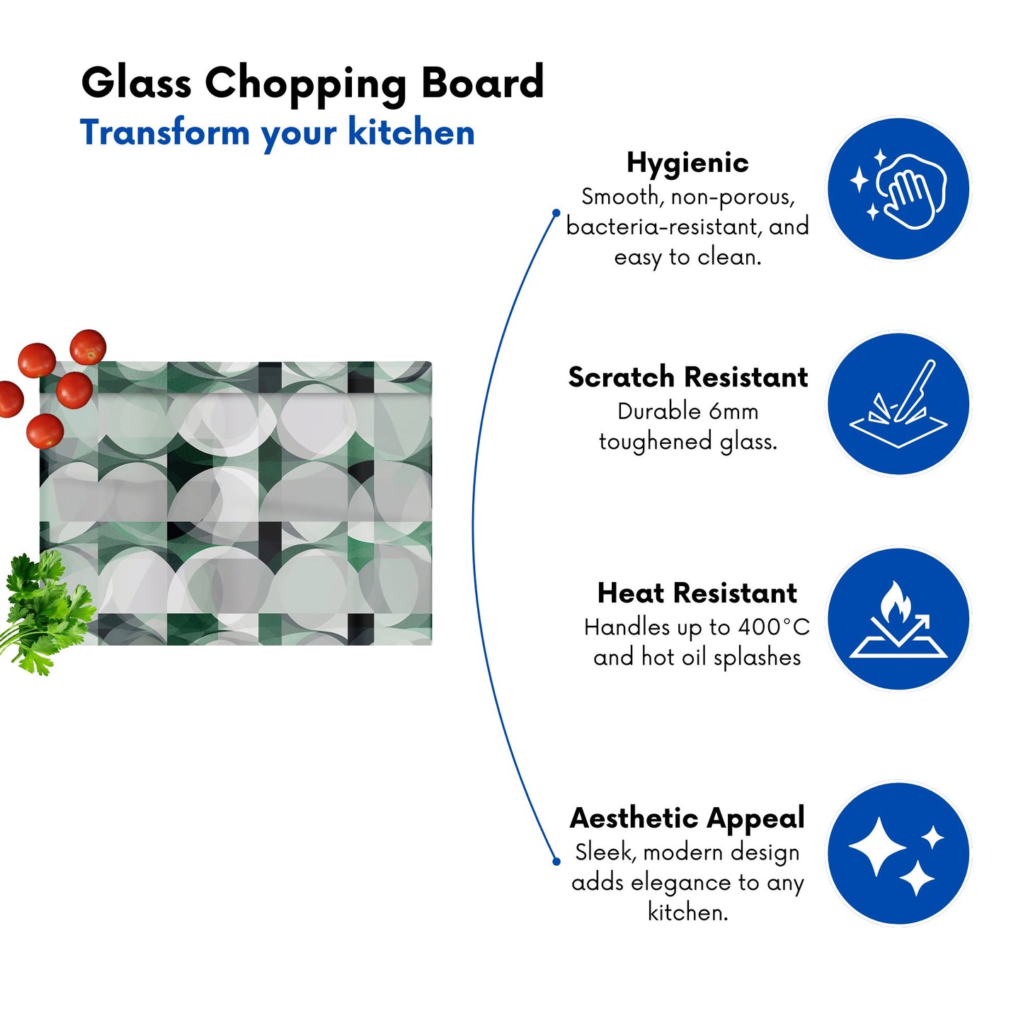 Geometric Grey Green Glass Chopping Board