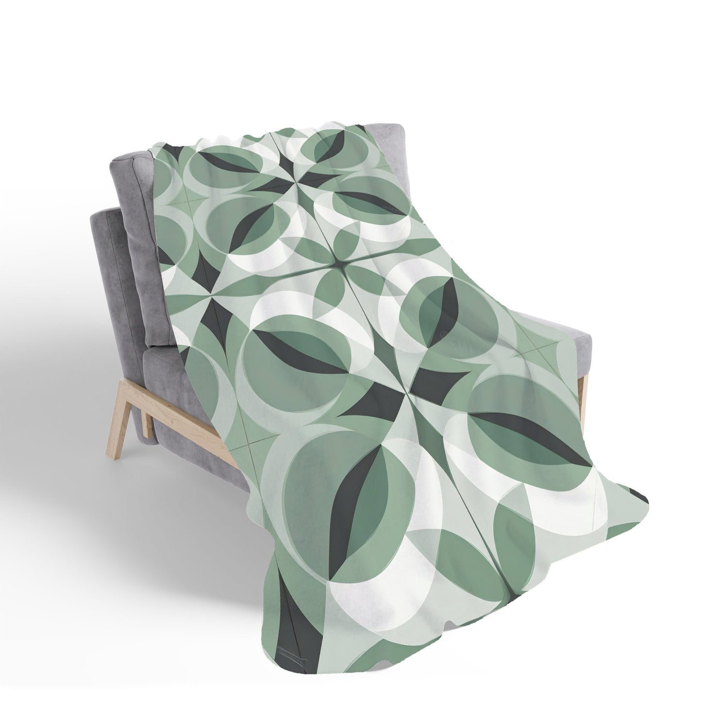 Geometric Green Grey Sherpa Blanket