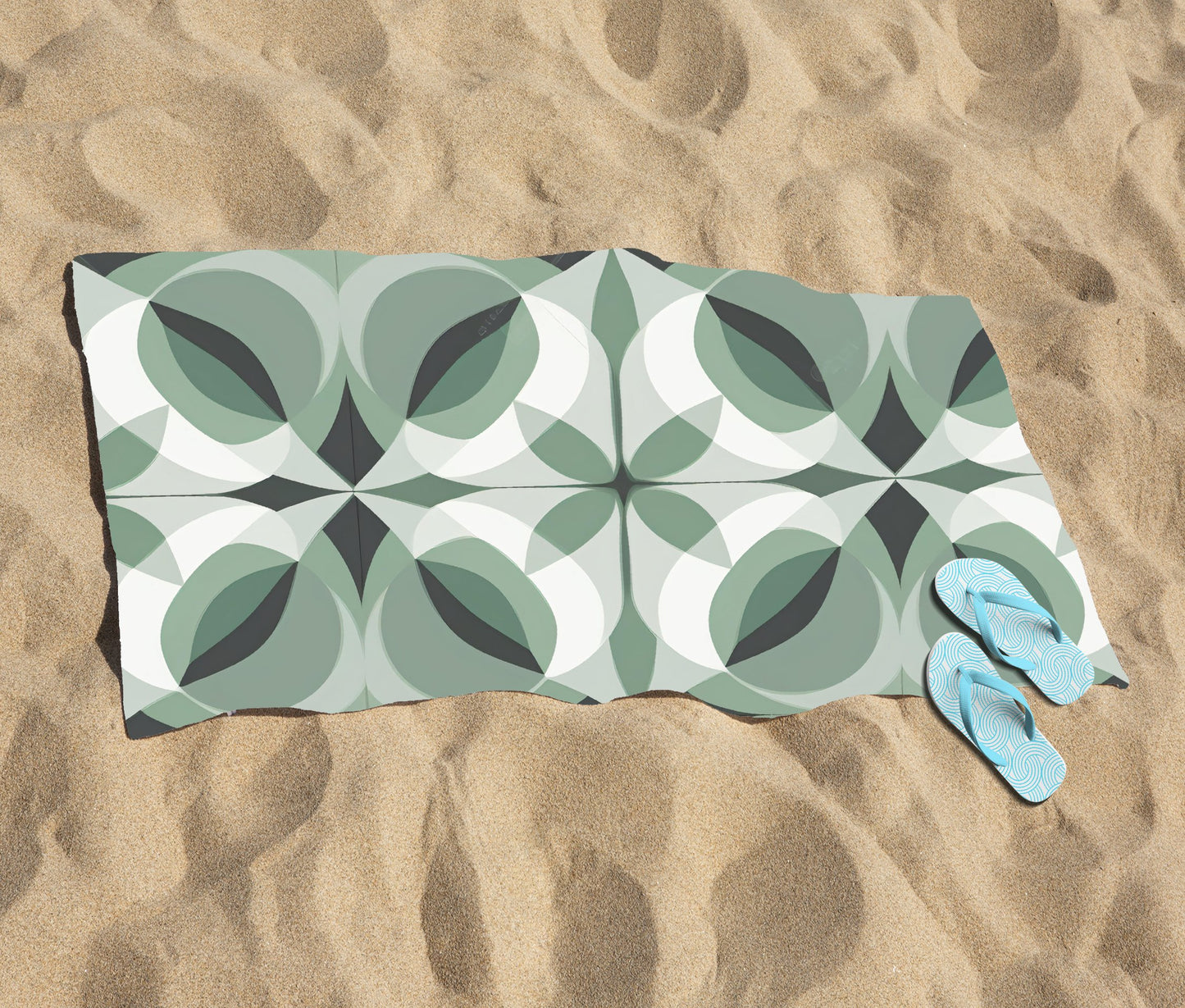 Geometric Green Grey Beach Towel