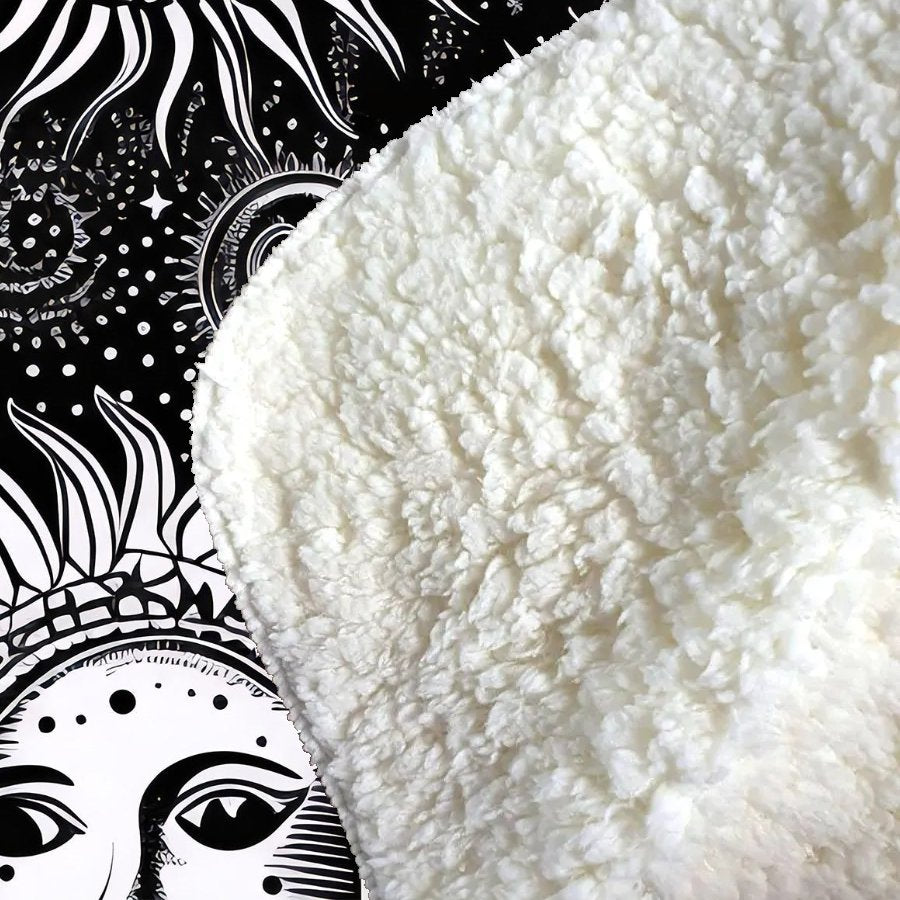 Moon and Sun Black White Sherpa Blanket