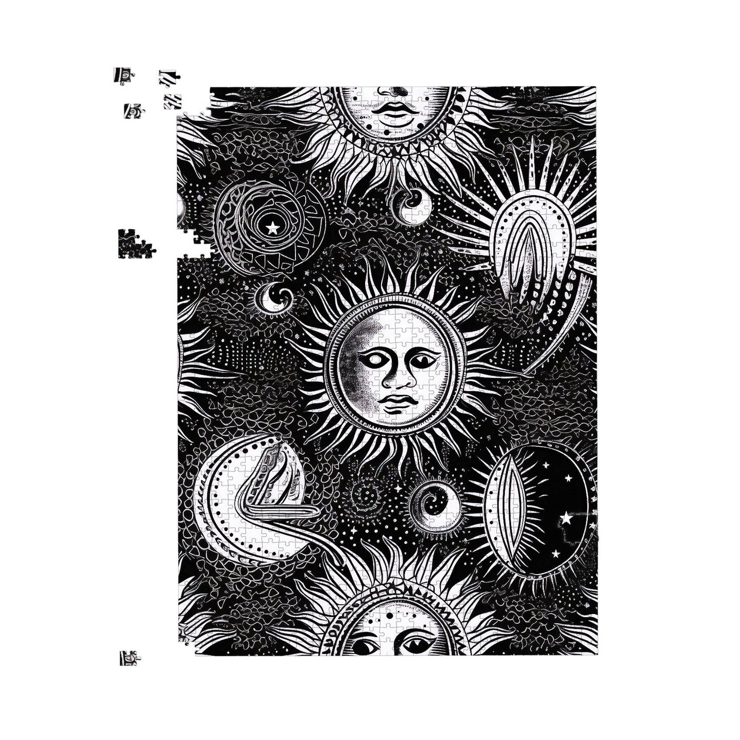 Moon and Sun Black White Jigsaw Puzzle