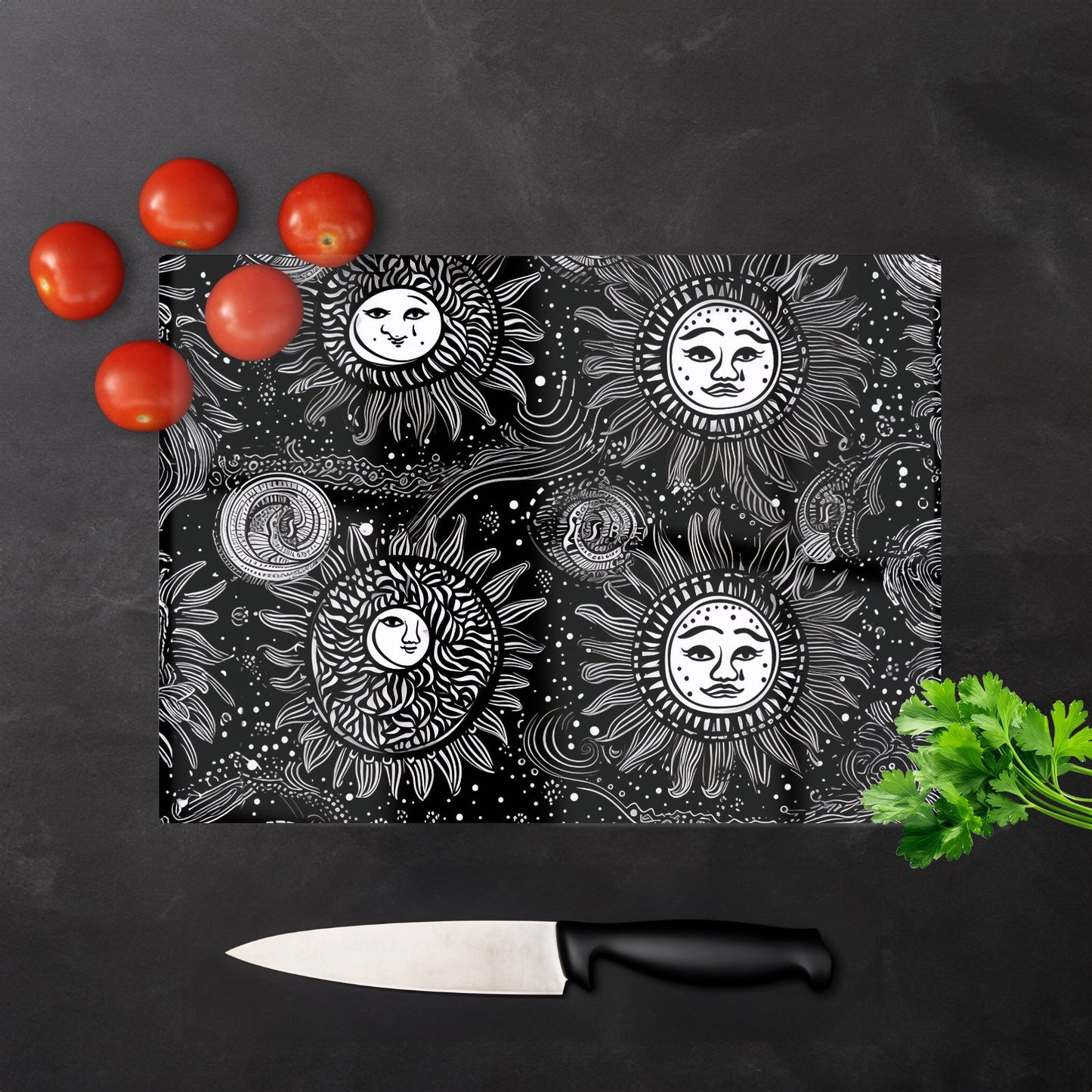 Moon And Sun White Black Glass Chopping Board