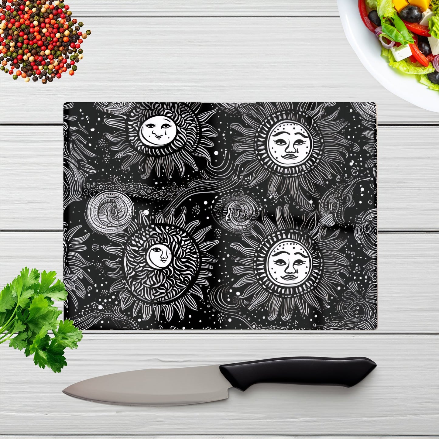 Moon And Sun White Black Glass Chopping Board