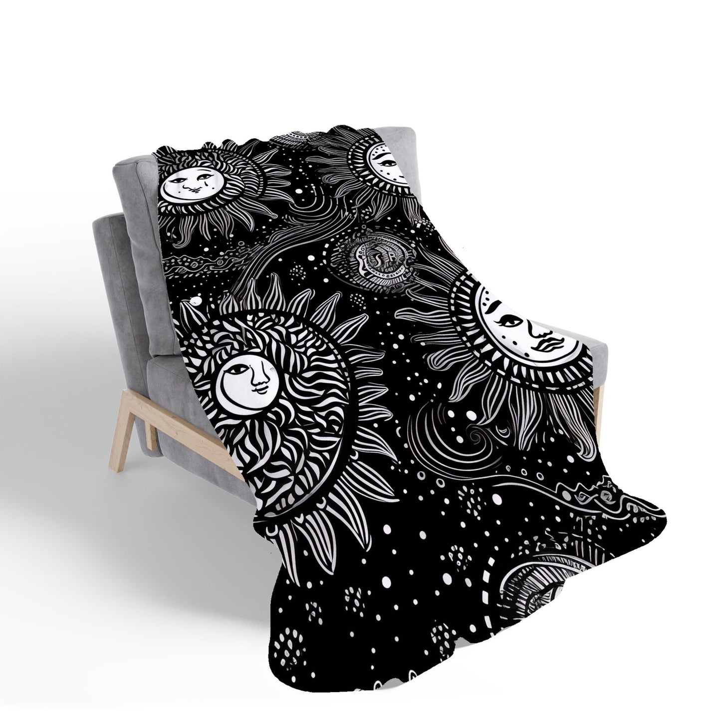 Moon and Sun White Black Sherpa Blanket