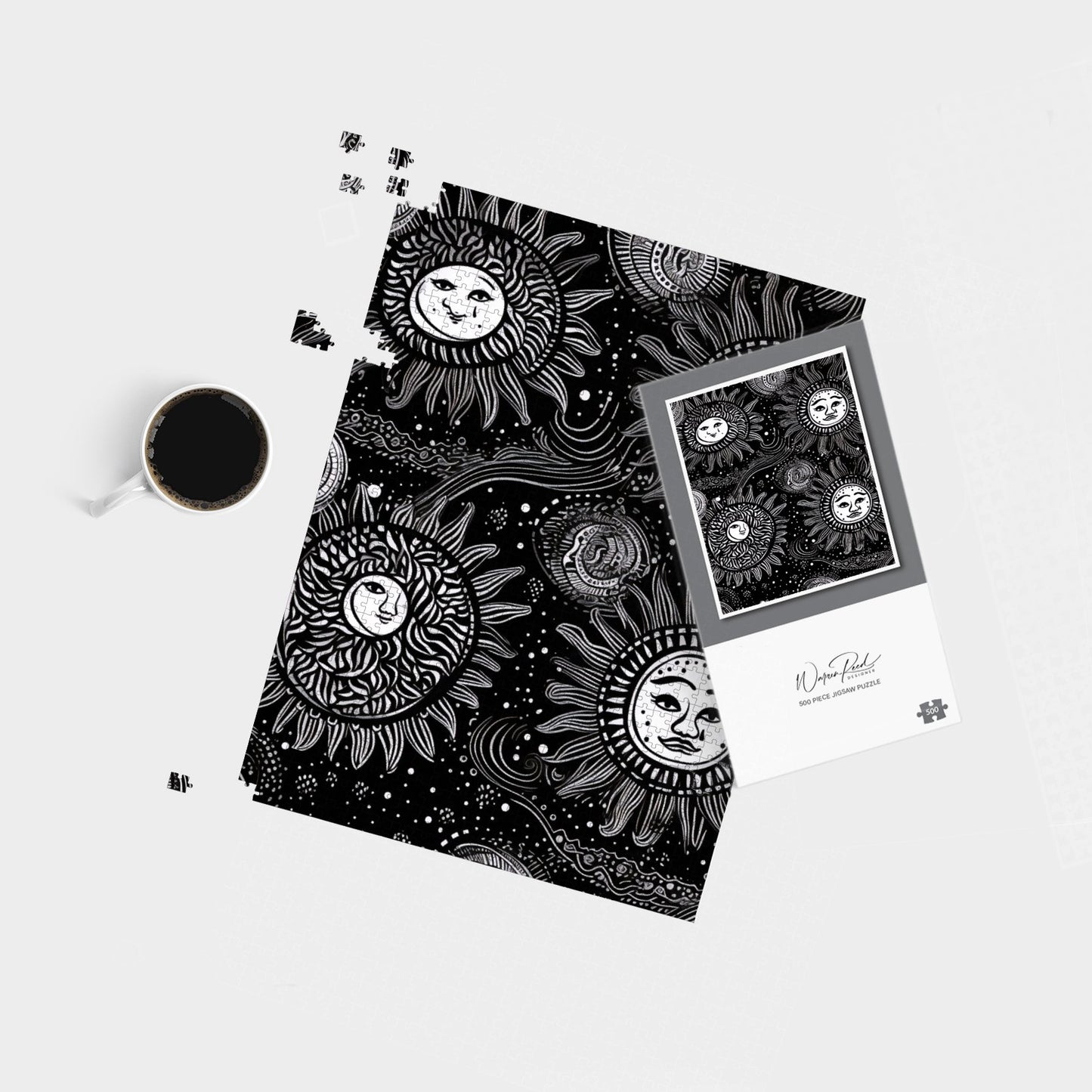 Moon and Sun White Black Jigsaw Puzzle