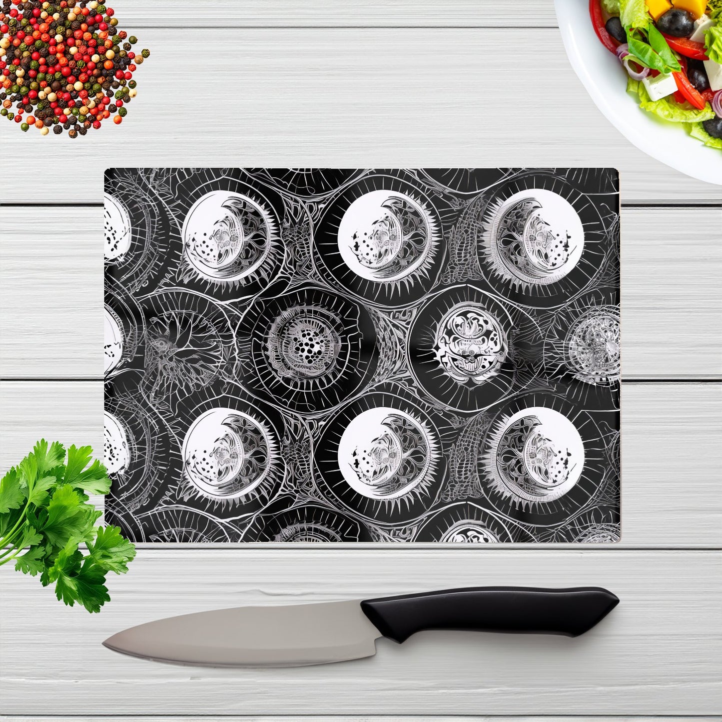 Black White Moon And Sun Glass Chopping Board
