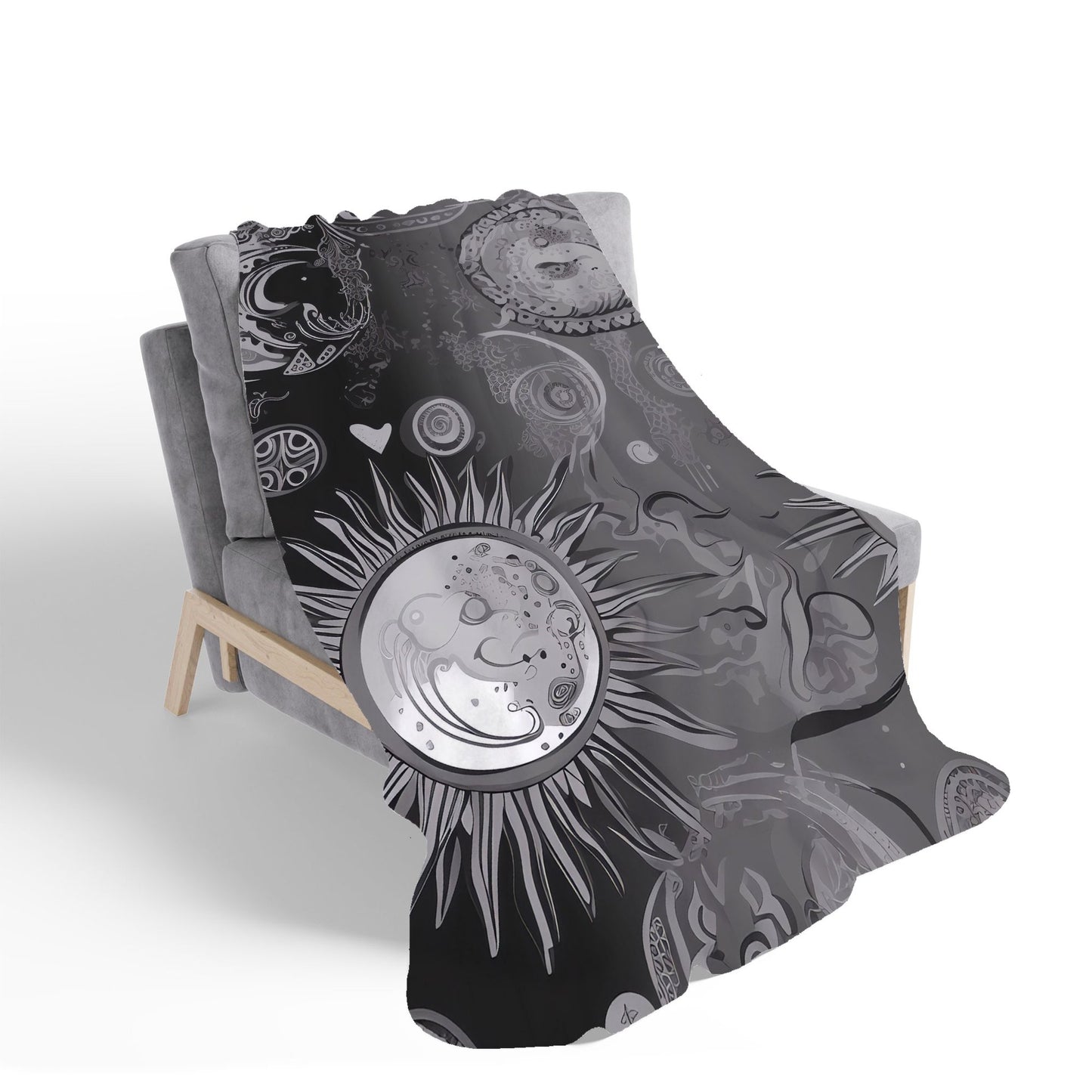 Black Grey Abstract Sun and Moon Sherpa Blanket