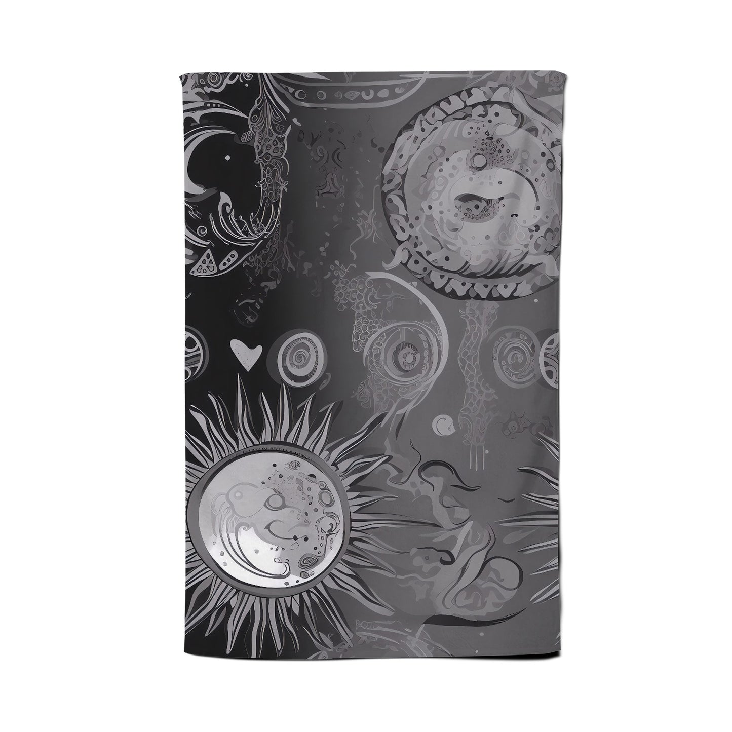 Black Grey Abstract Sun and Moon Tea Towel