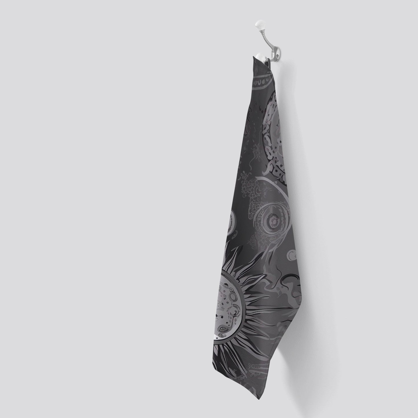 Black Grey Abstract Sun and Moon Tea Towel