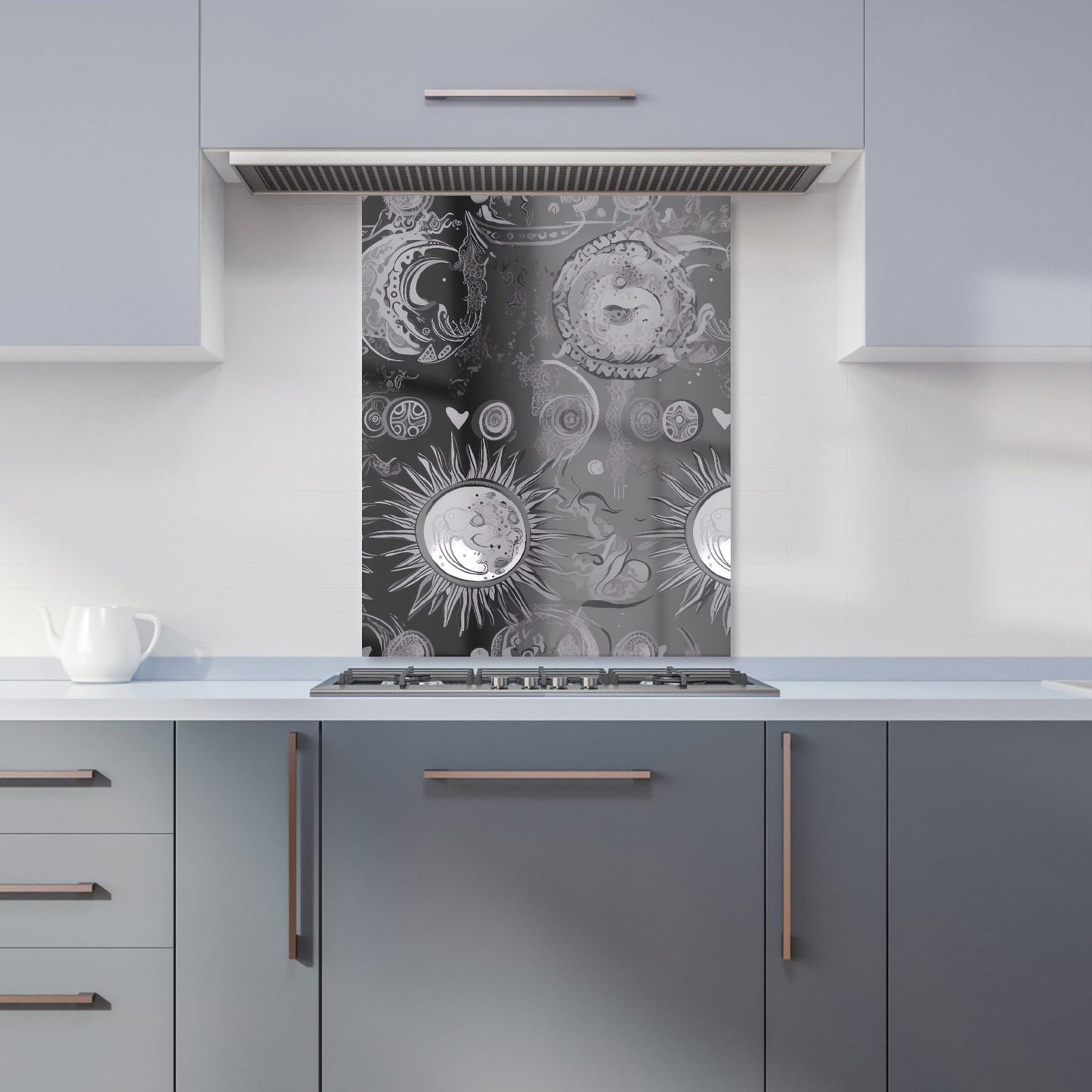 Black Grey Abstract Sun and Moon Kitchen Splashback