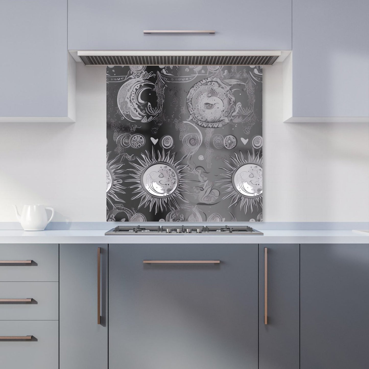 Black Grey Abstract Sun and Moon Kitchen Splashback