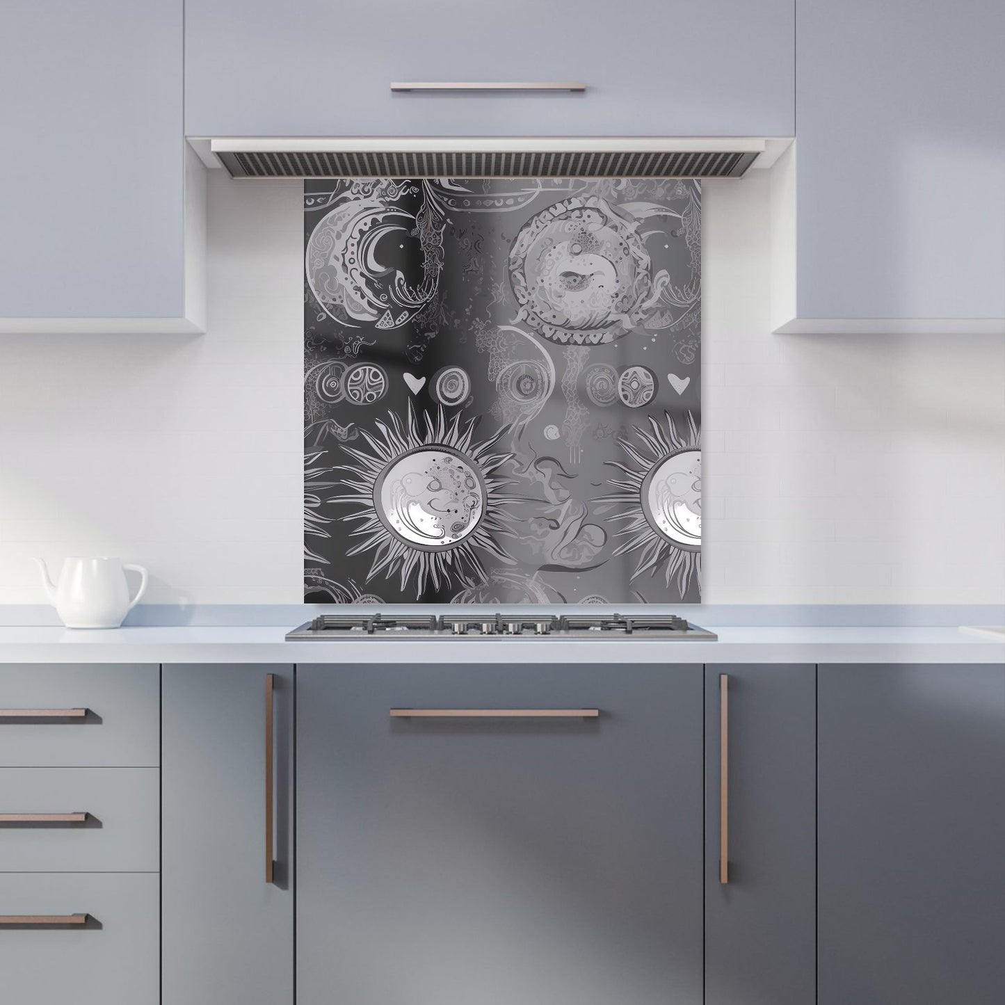 Black Grey Abstract Sun and Moon Kitchen Splashback