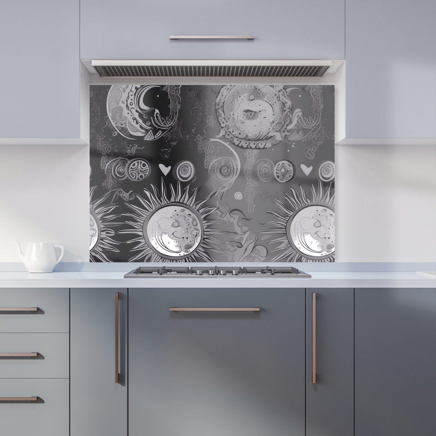 Black Grey Abstract Sun and Moon Kitchen Splashback
