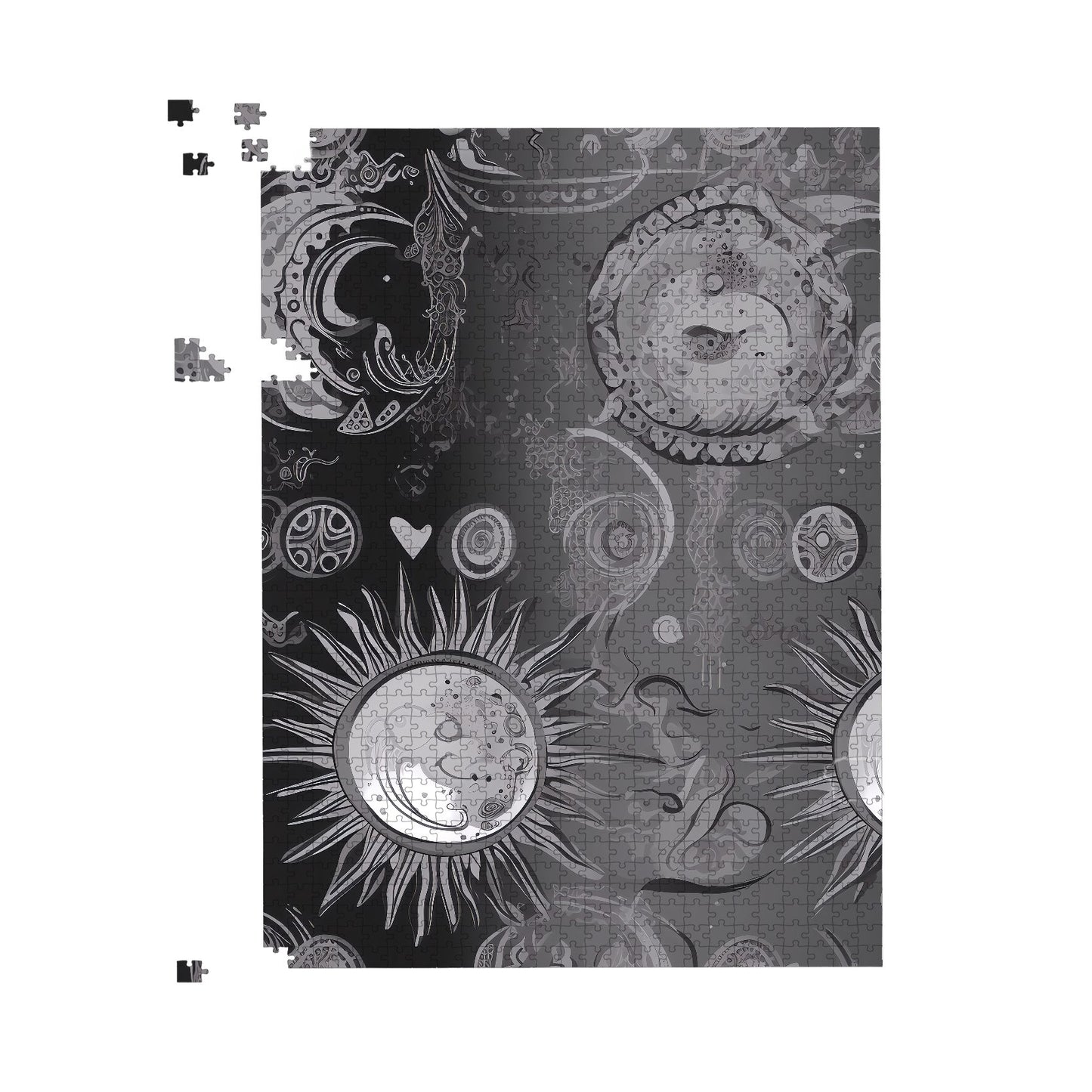 Black Grey Abstract Sun and Moon Jigsaw Puzzle