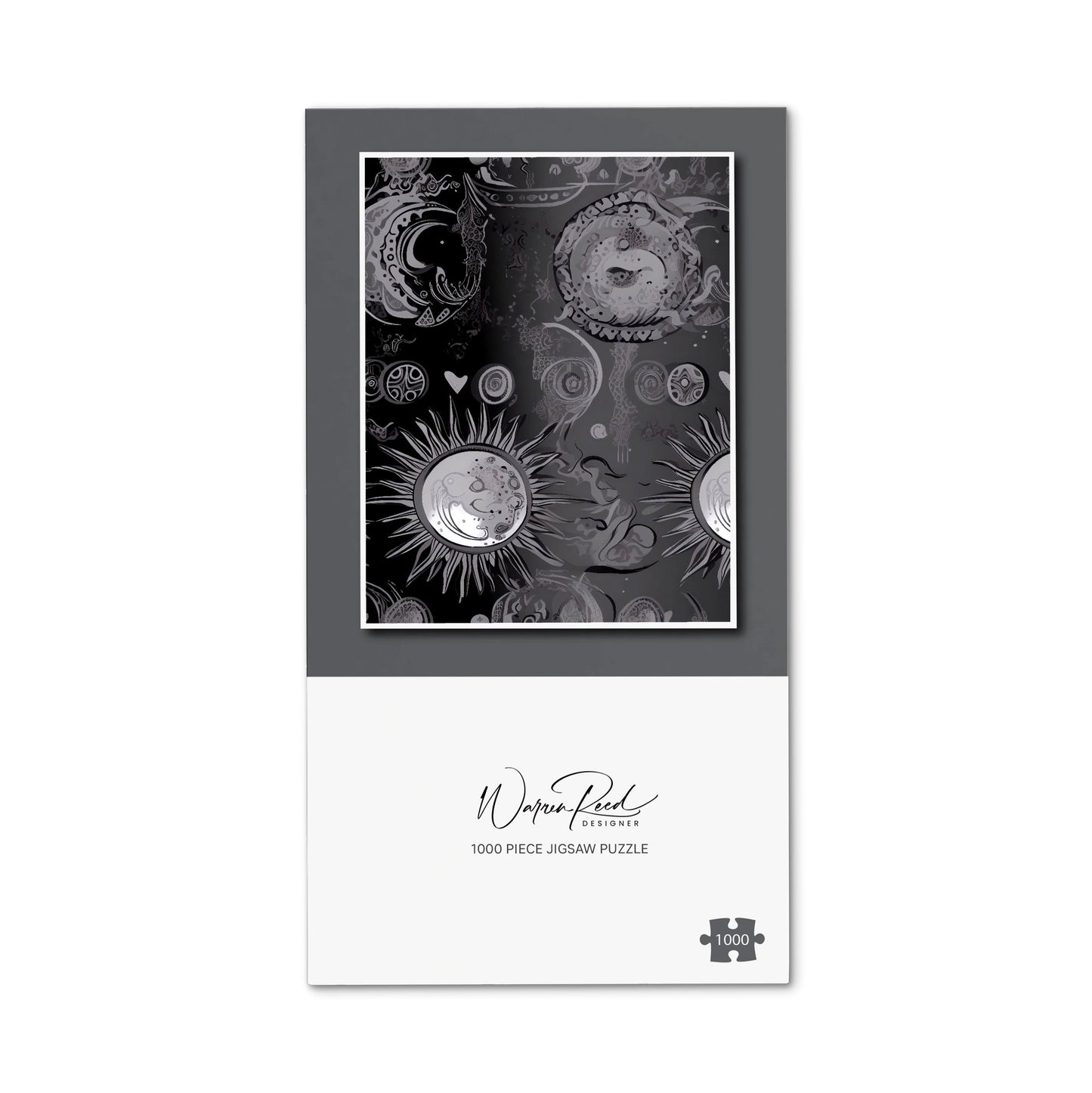 Black Grey Abstract Sun and Moon Jigsaw Puzzle