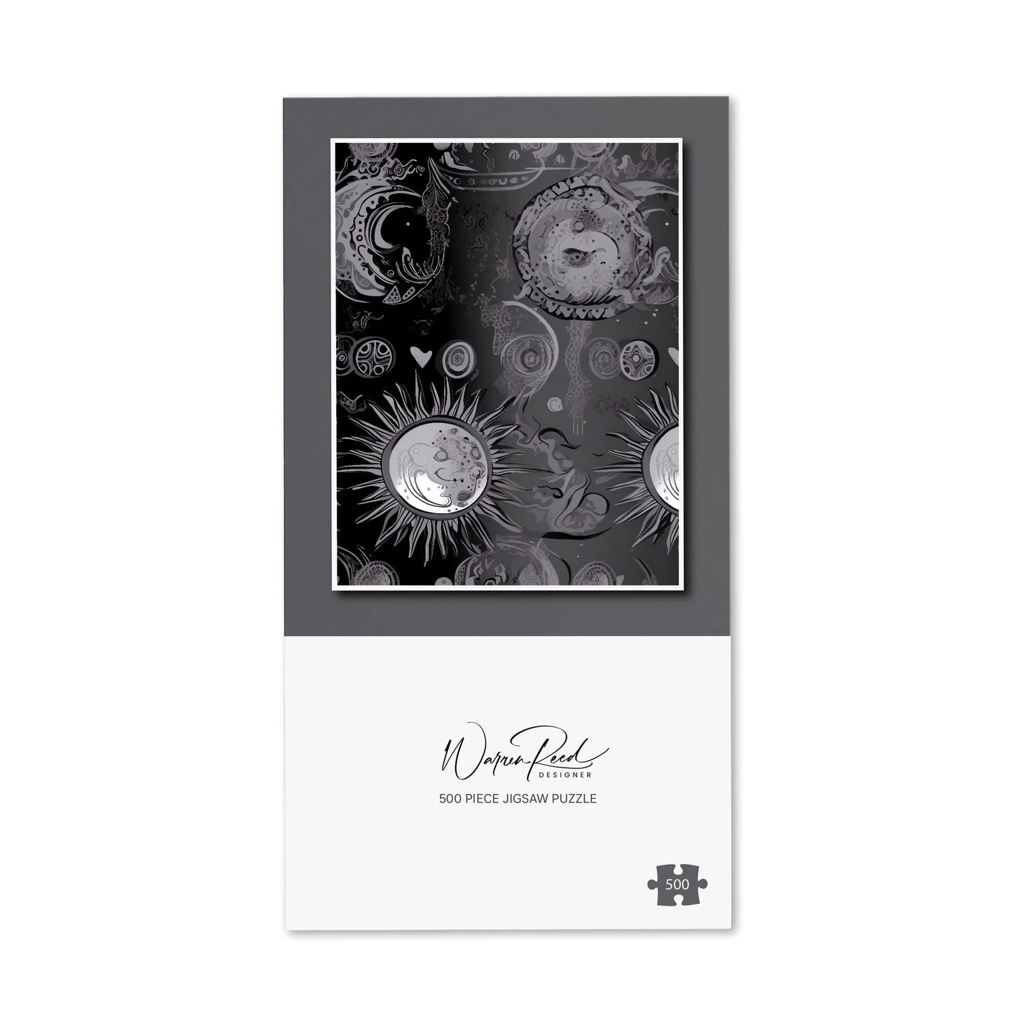 Black Grey Abstract Sun and Moon Jigsaw Puzzle