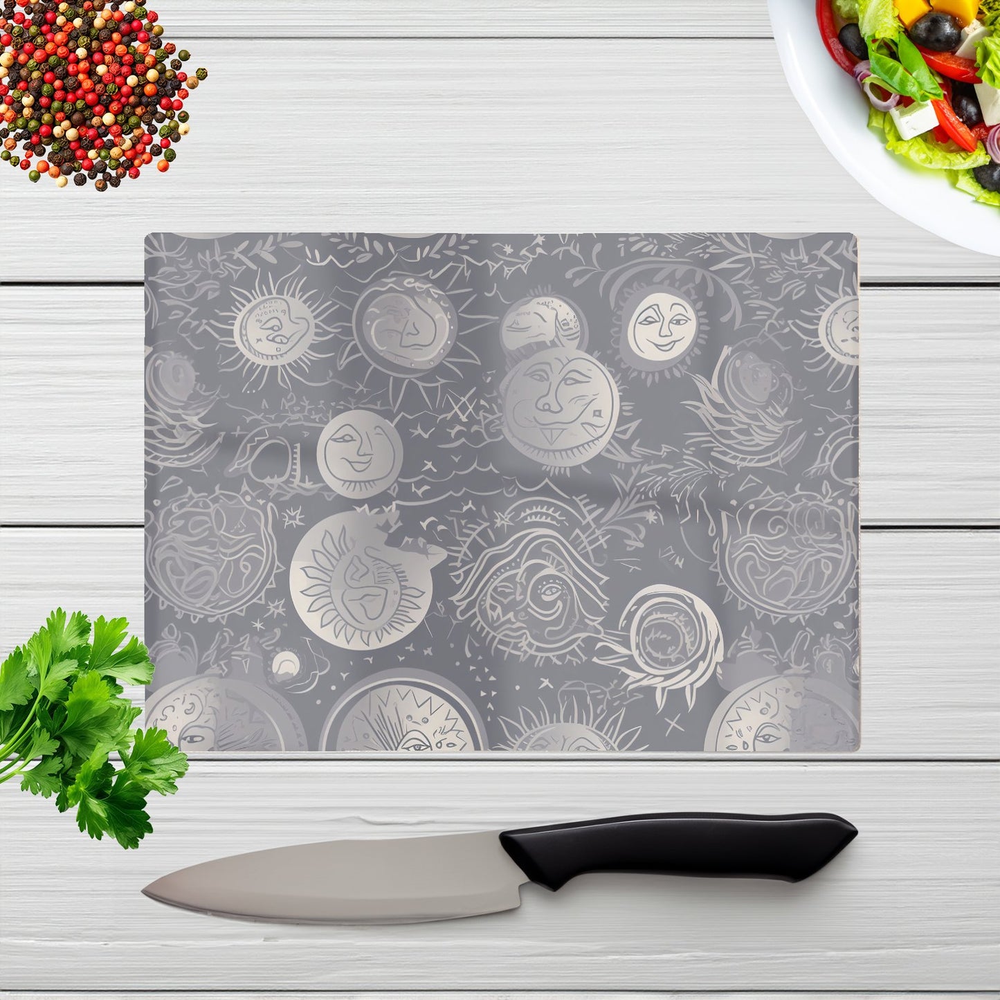 Sun And Moon In Grey Glass Chopping Board