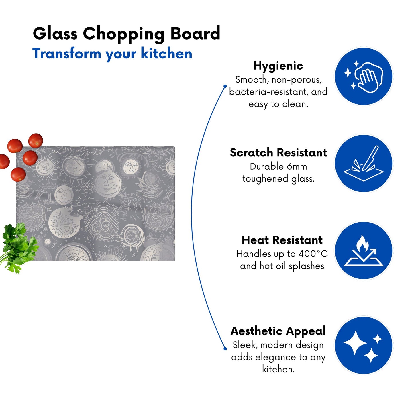 Sun And Moon In Grey Glass Chopping Board