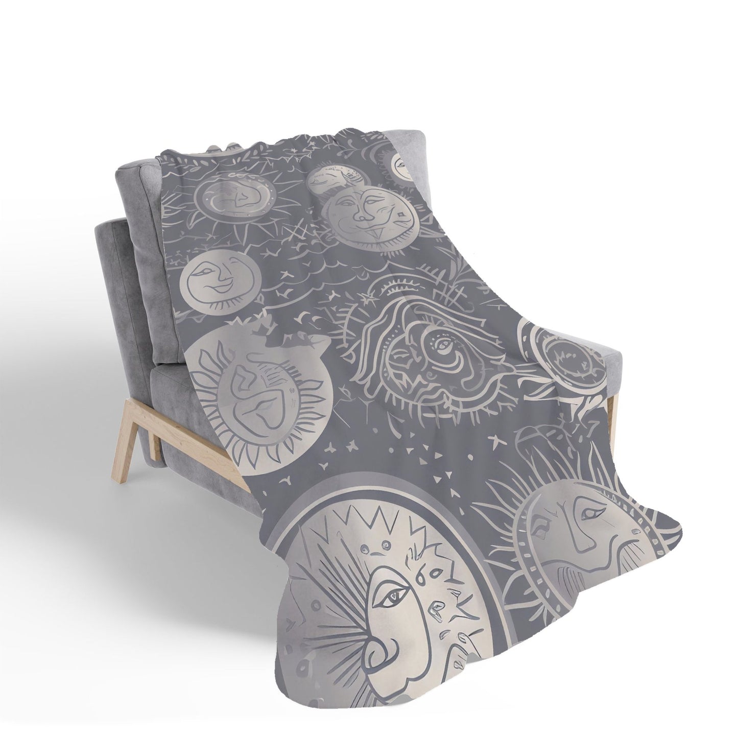 Sun and Moon in Grey Sherpa Blanket