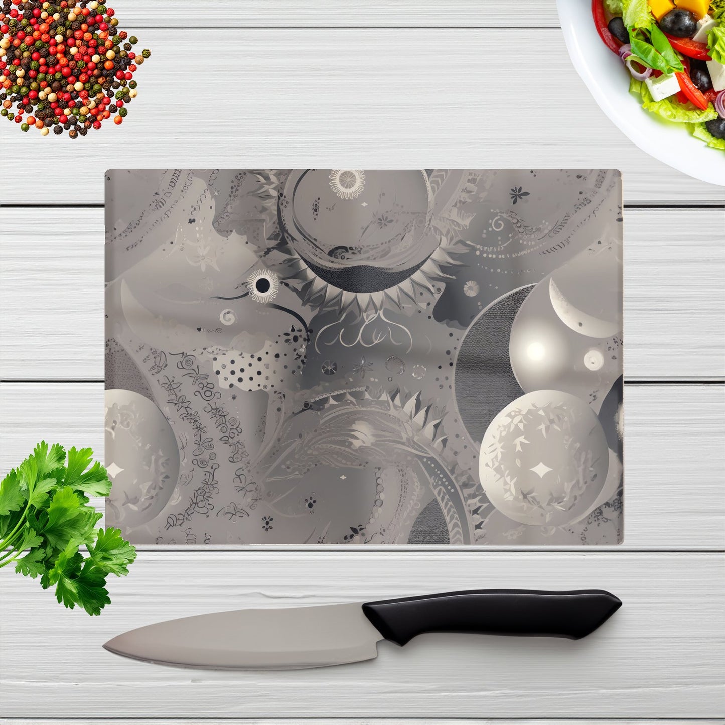 Abstract Moon Shapes Glass Chopping Board